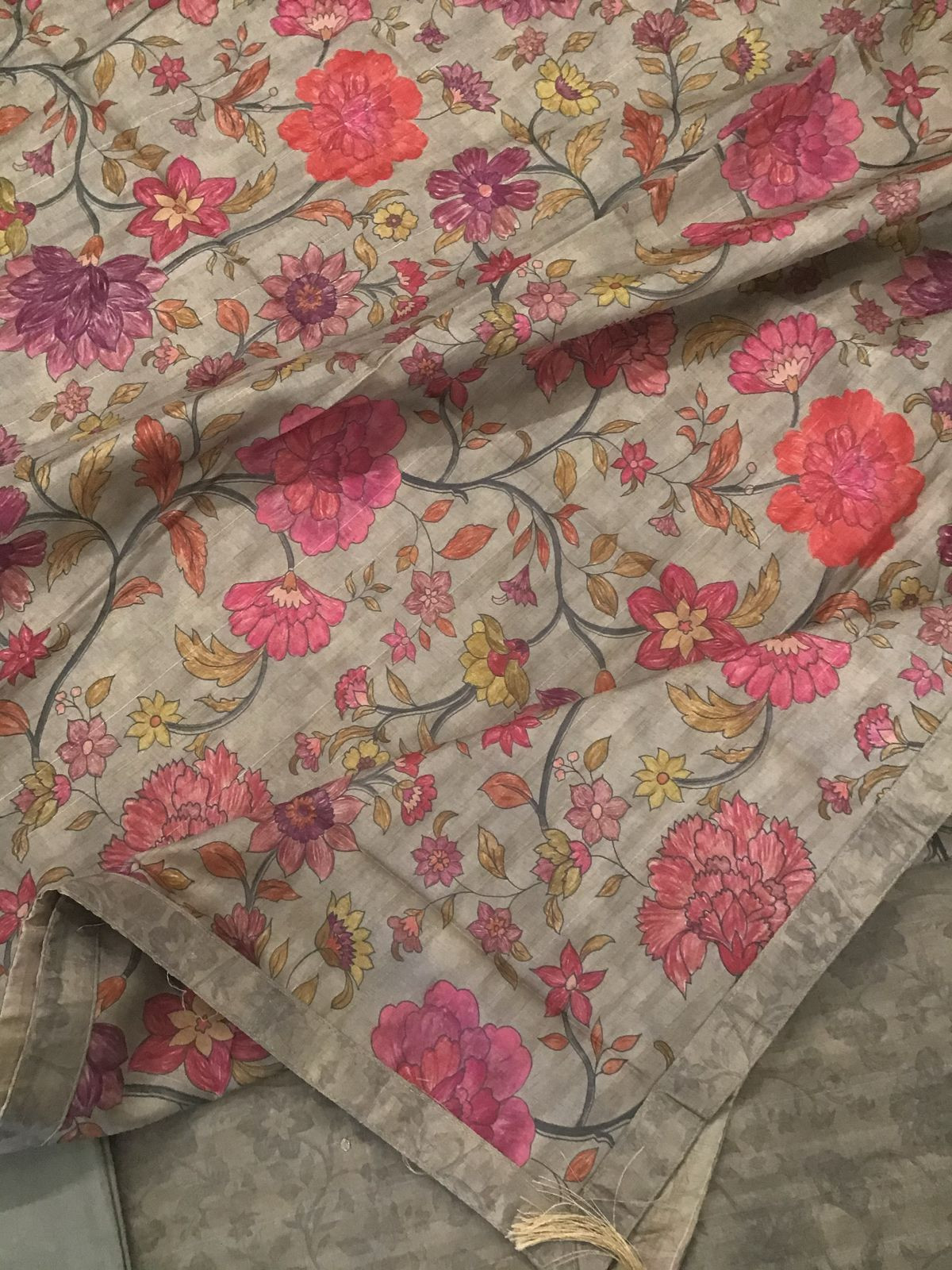 Soft Semi Tussar Silk Printed Embroidered Suit - Beige