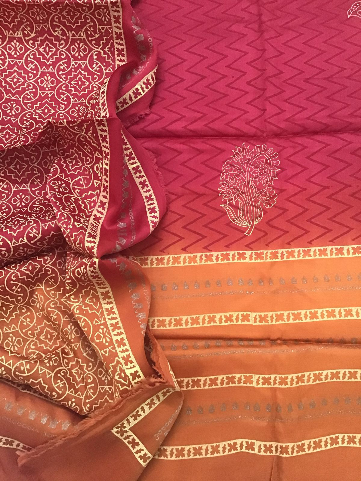 Pure Cotton Silk Printed Suit - Red