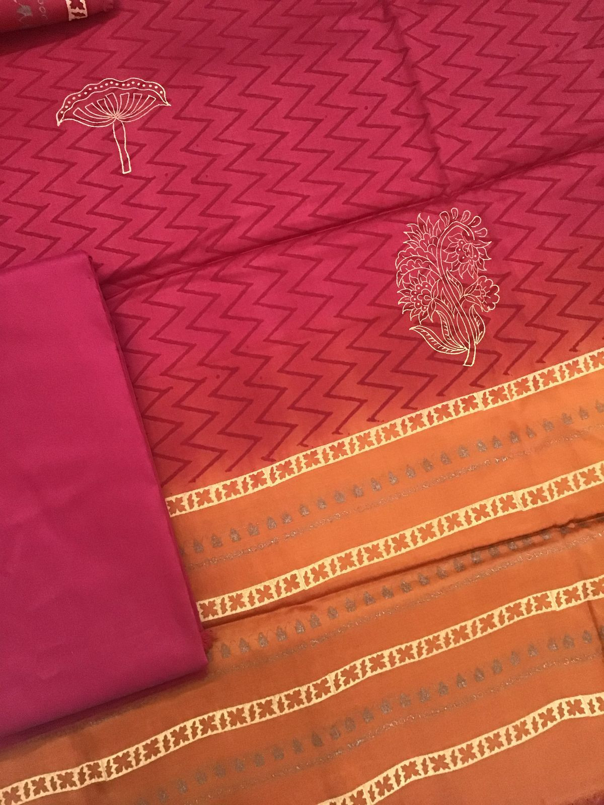 Pure Cotton Silk Printed Suit - Red