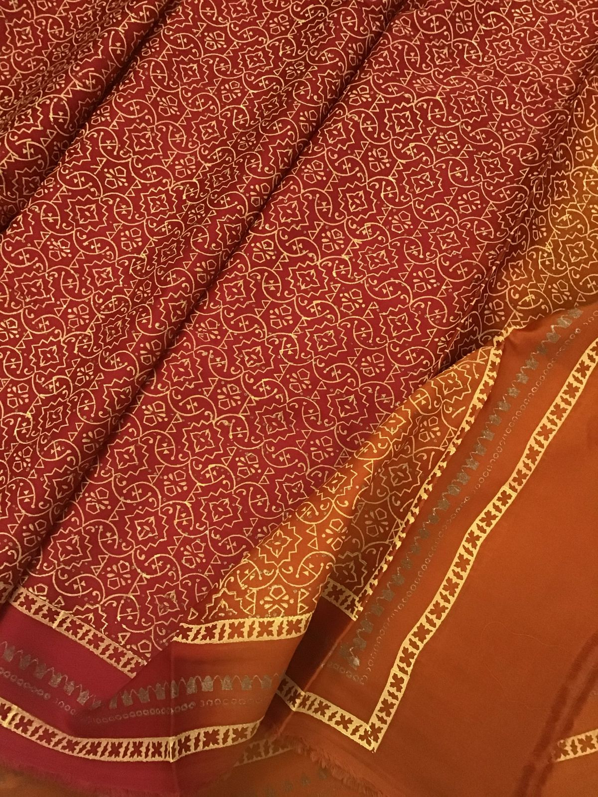 Pure Cotton Silk Printed Suit - Red