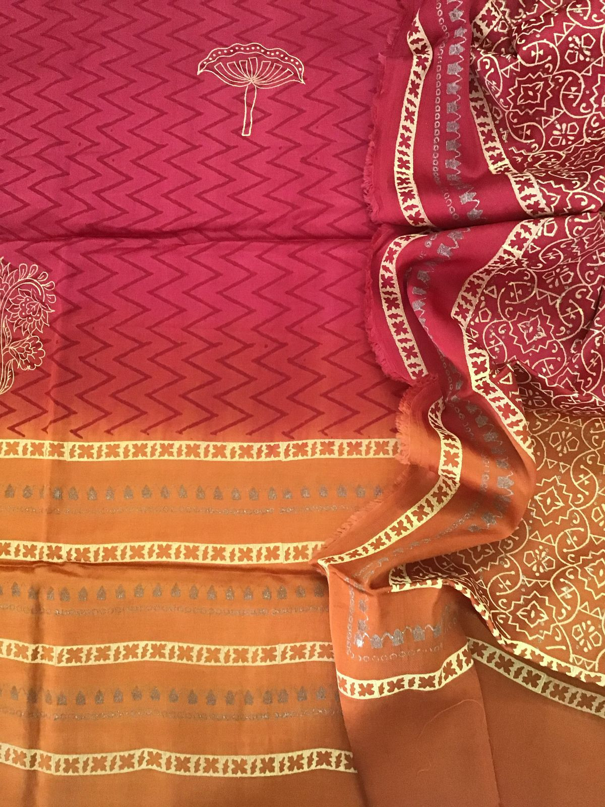 Pure Cotton Silk Printed Suit - Red