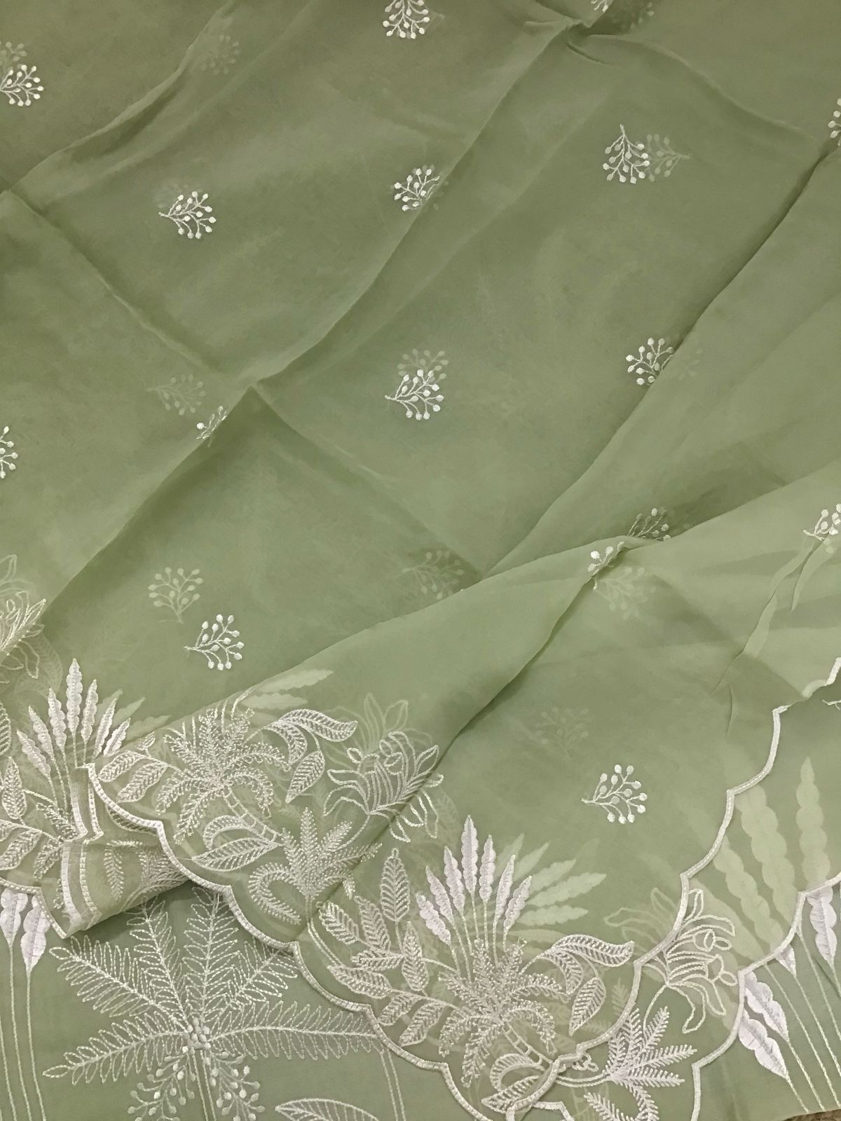 Pure Chanderi Embroidered Suit - Green