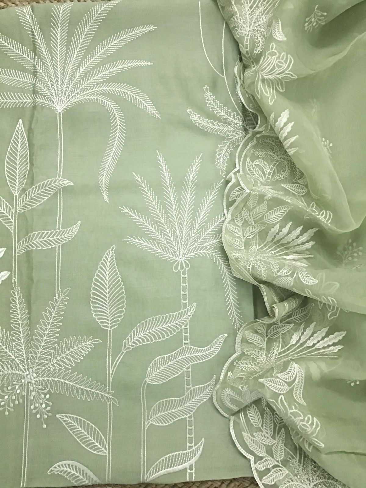 Pure Chanderi Embroidered Suit - Green