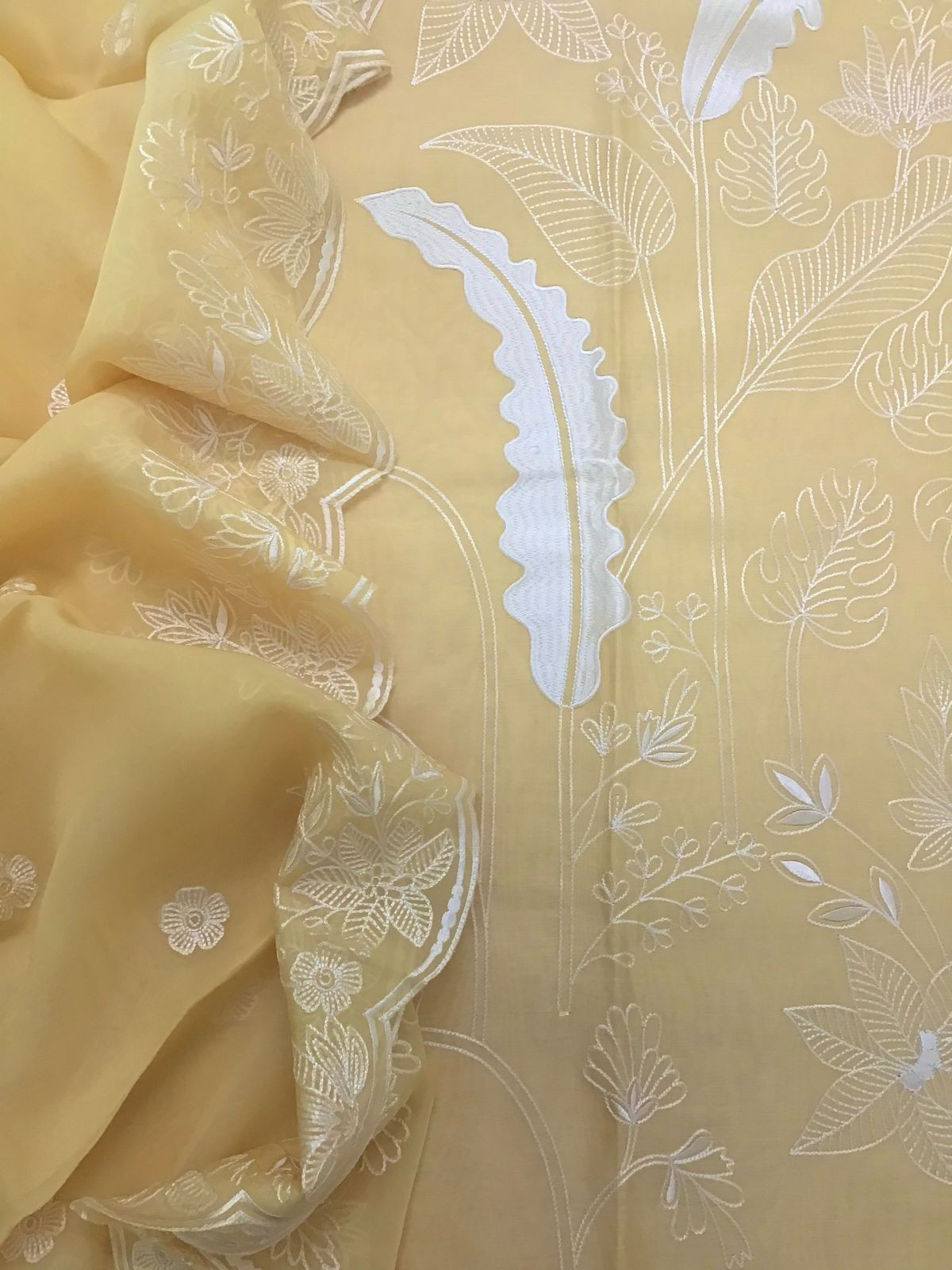 Pure Chanderi Embroidered Suit - Yellow