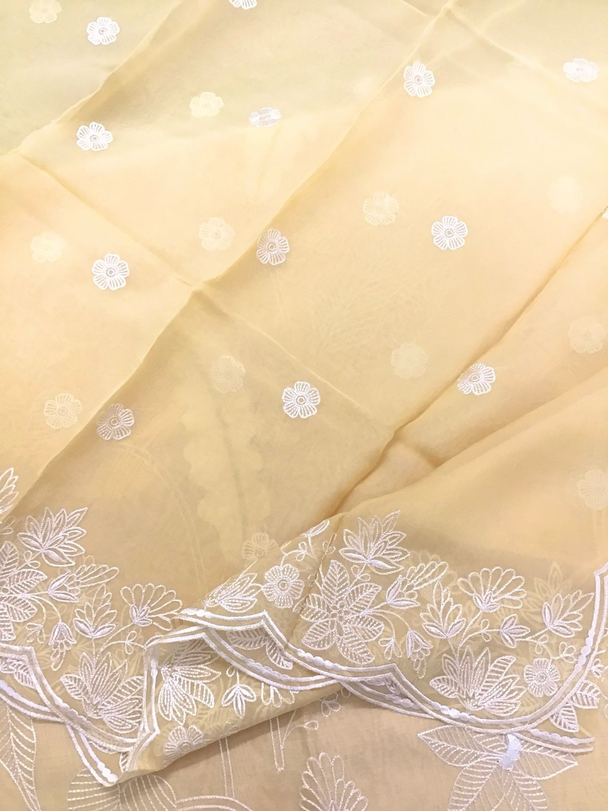 Pure Chanderi Embroidered Suit - Yellow