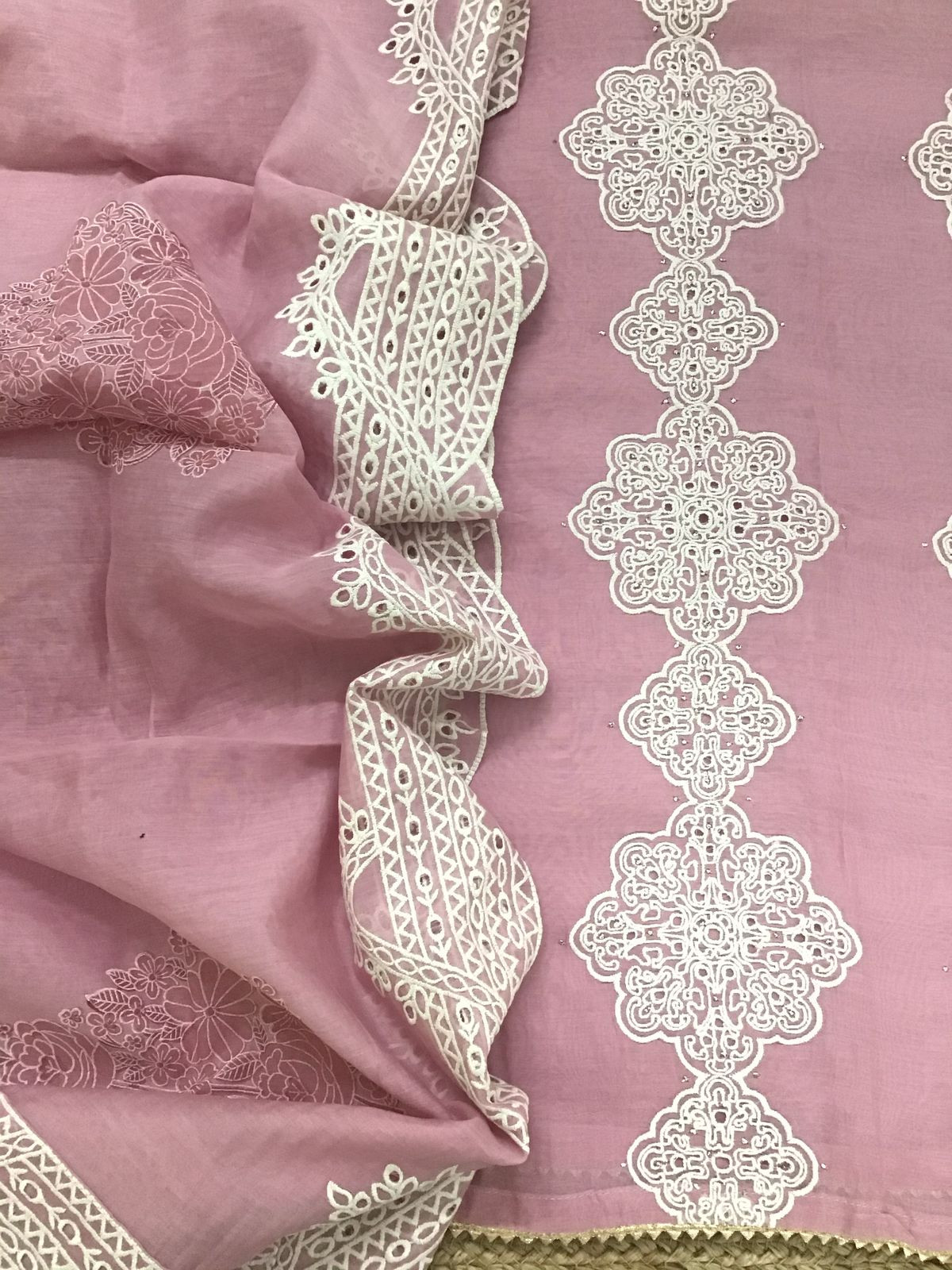 Pure Chanderi Embroidered Suit - Pink