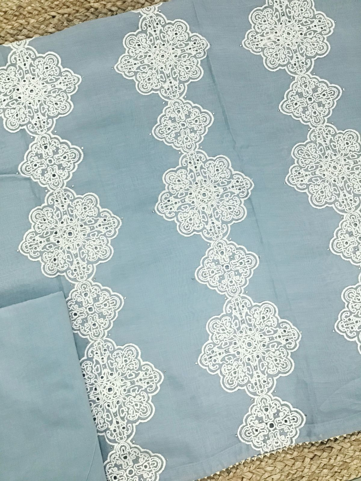 Pure Chanderi Embroidered Suit - Blue