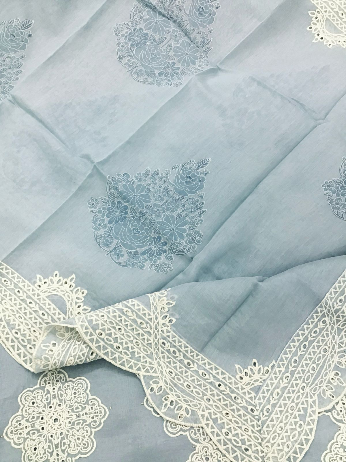 Pure Chanderi Embroidered Suit - Blue