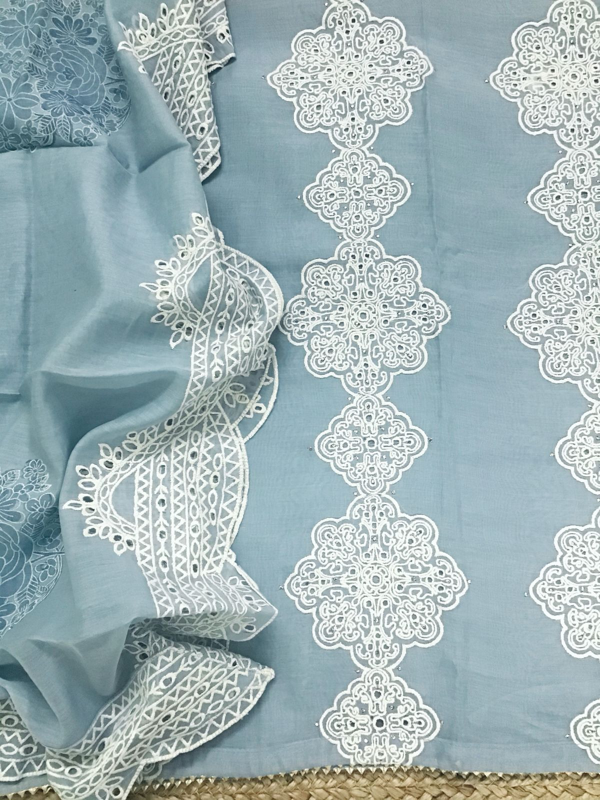 Pure Chanderi Embroidered Suit - Blue