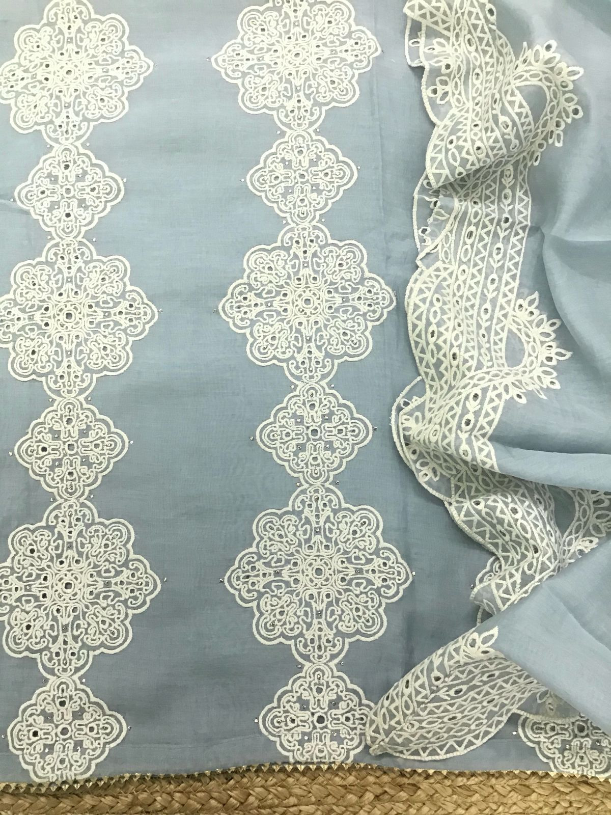 Pure Chanderi Embroidered Suit - Blue