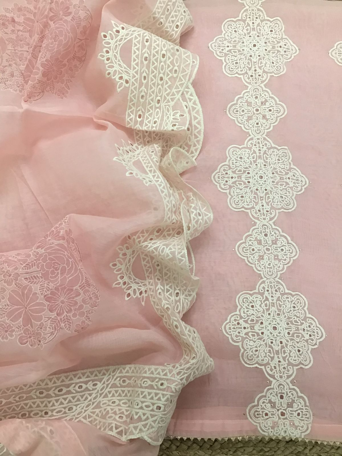 Pure Chanderi Embroidered Suit - Baby Pink