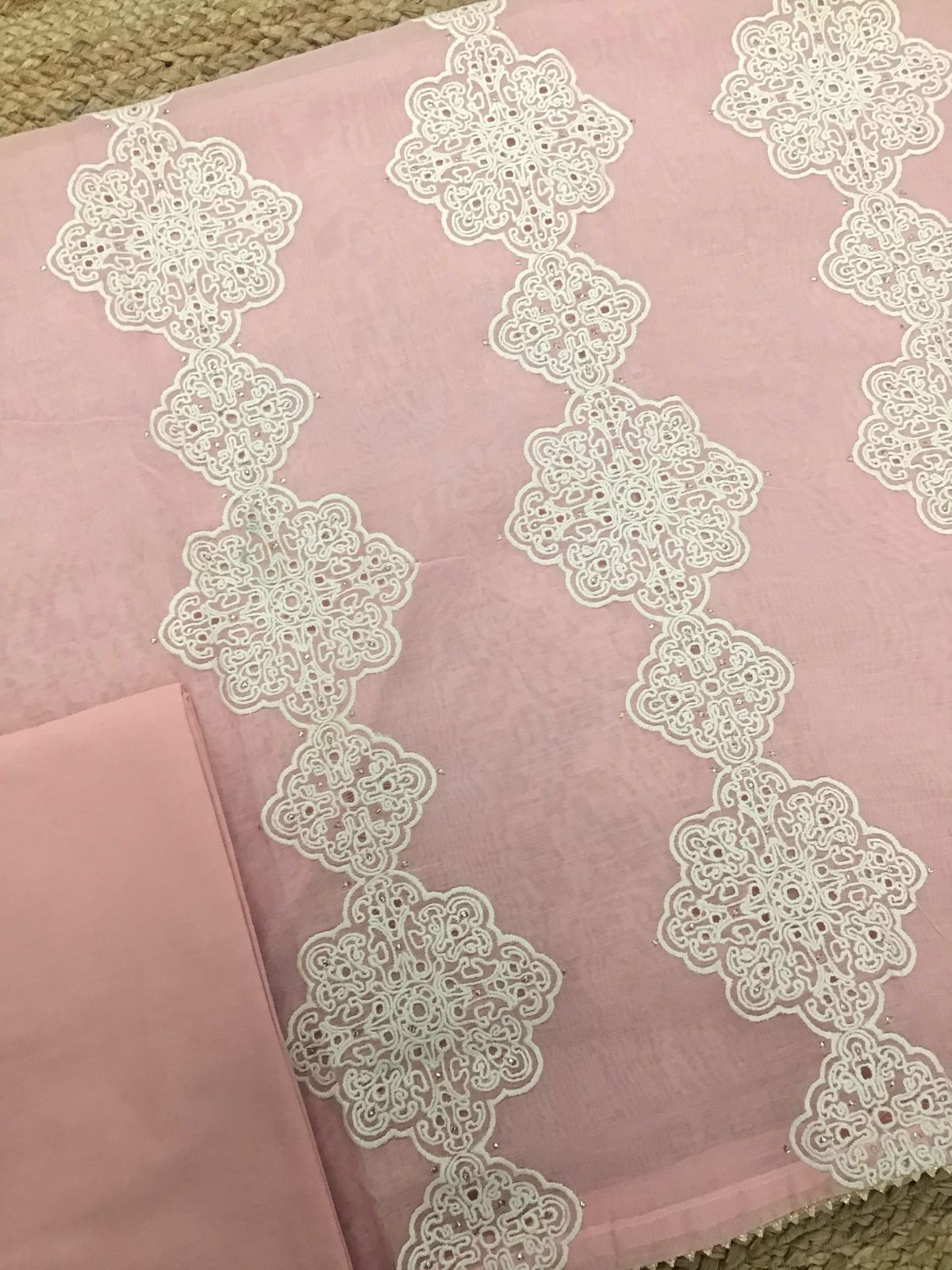 Pure Chanderi Embroidered Suit - Baby Pink