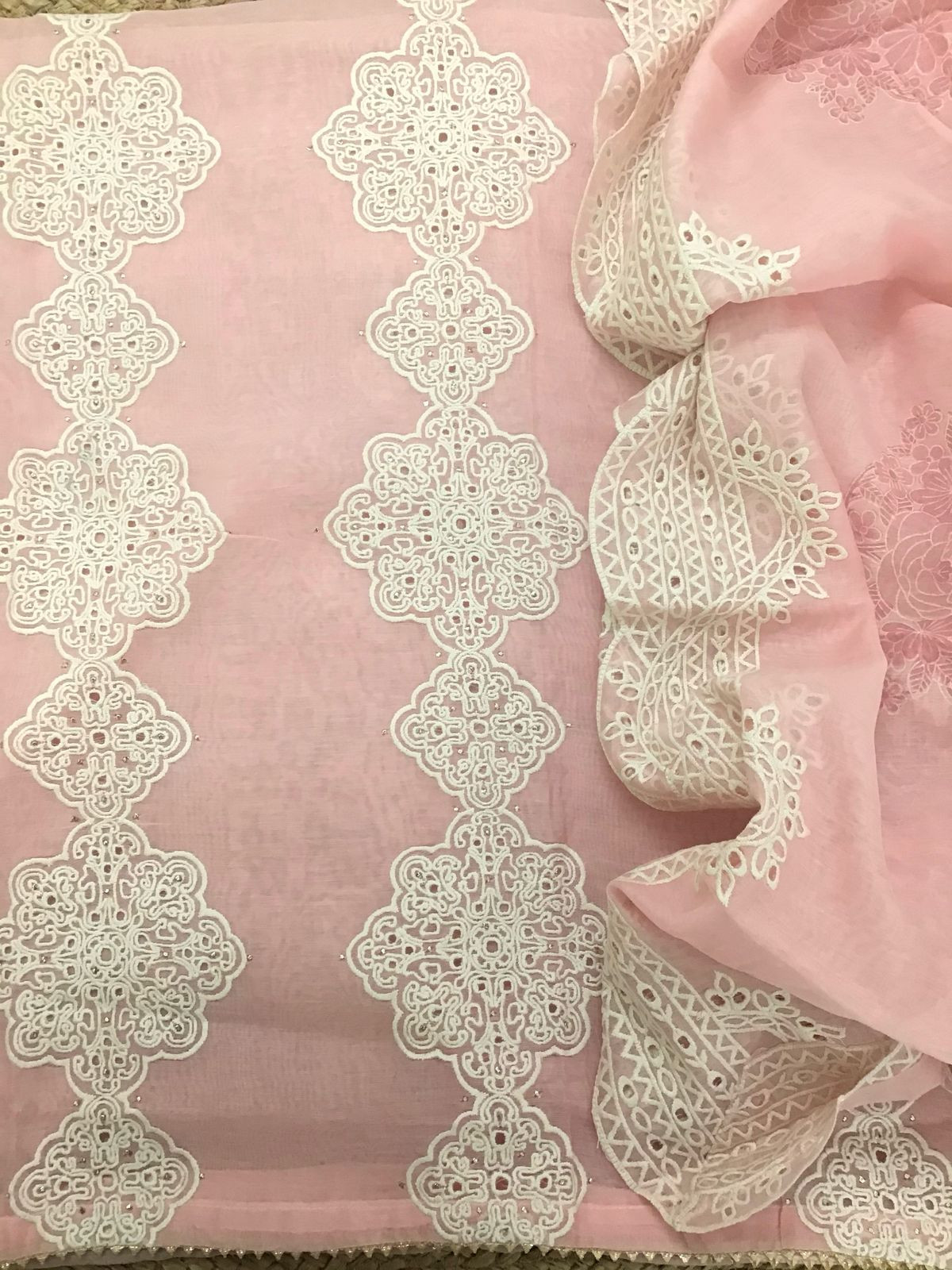 Pure Chanderi Embroidered Suit - Baby Pink