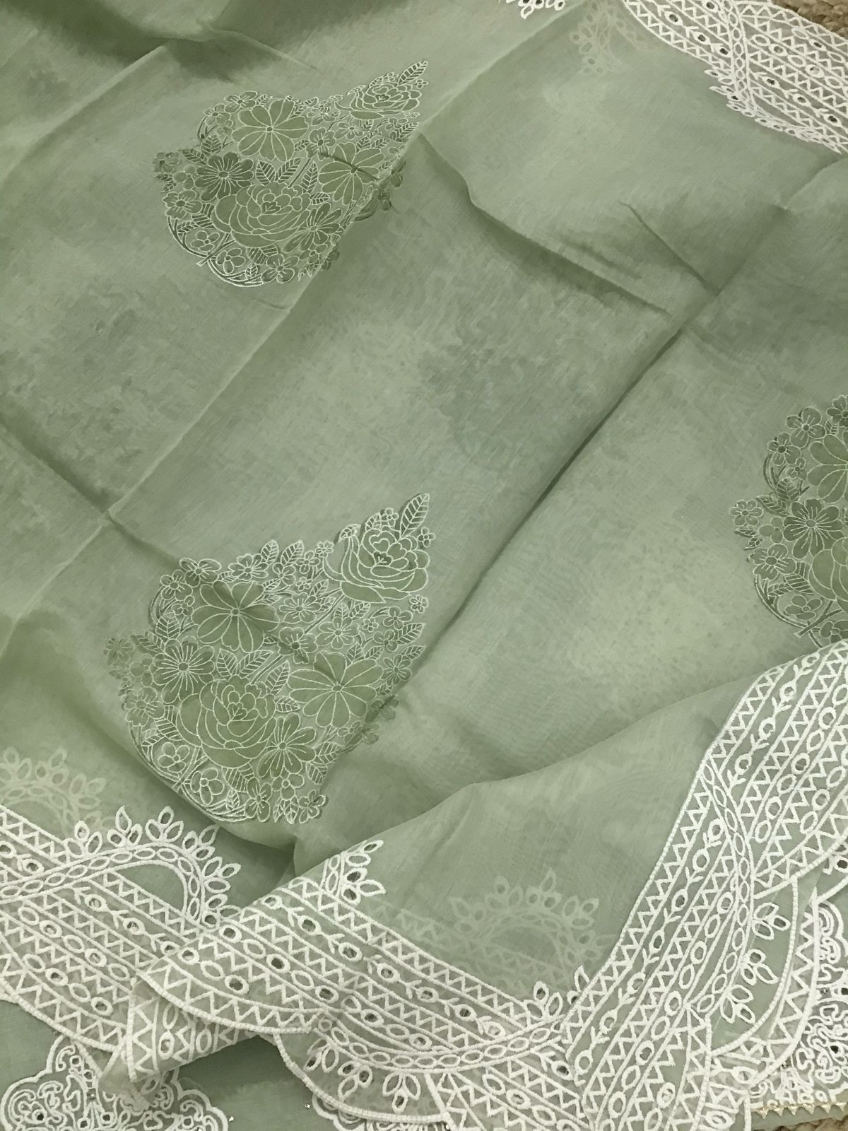 Pure Chanderi Embroidered Suit - Green