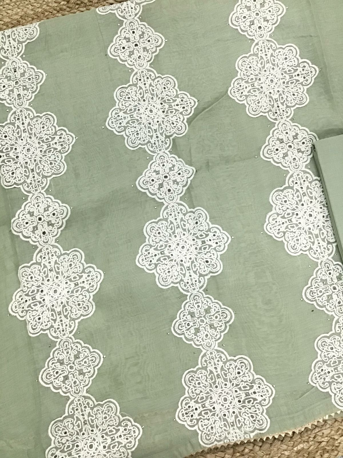 Pure Chanderi Embroidered Suit - Green