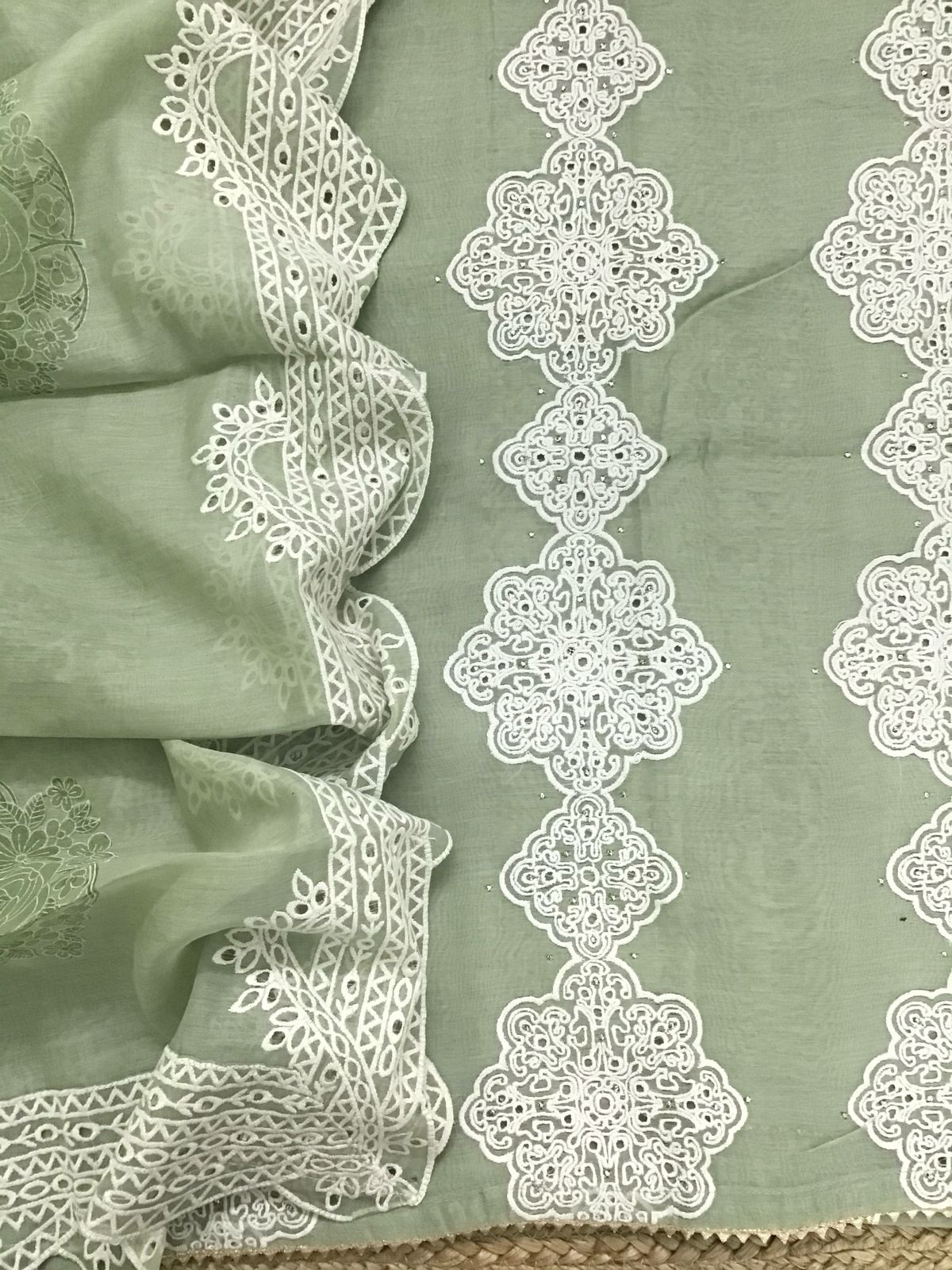 Pure Chanderi Embroidered Suit - Green