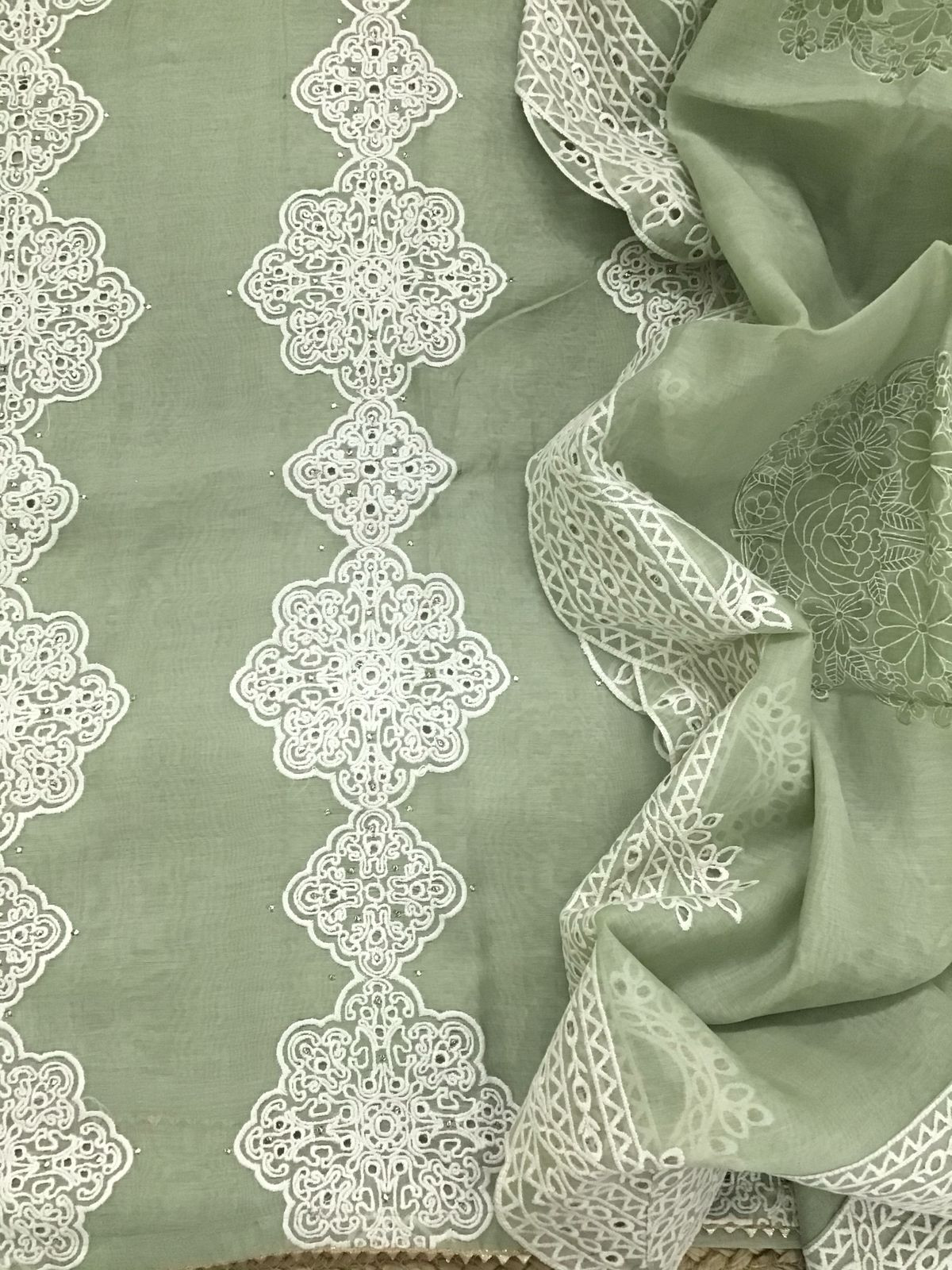 Pure Chanderi Embroidered Suit - Green