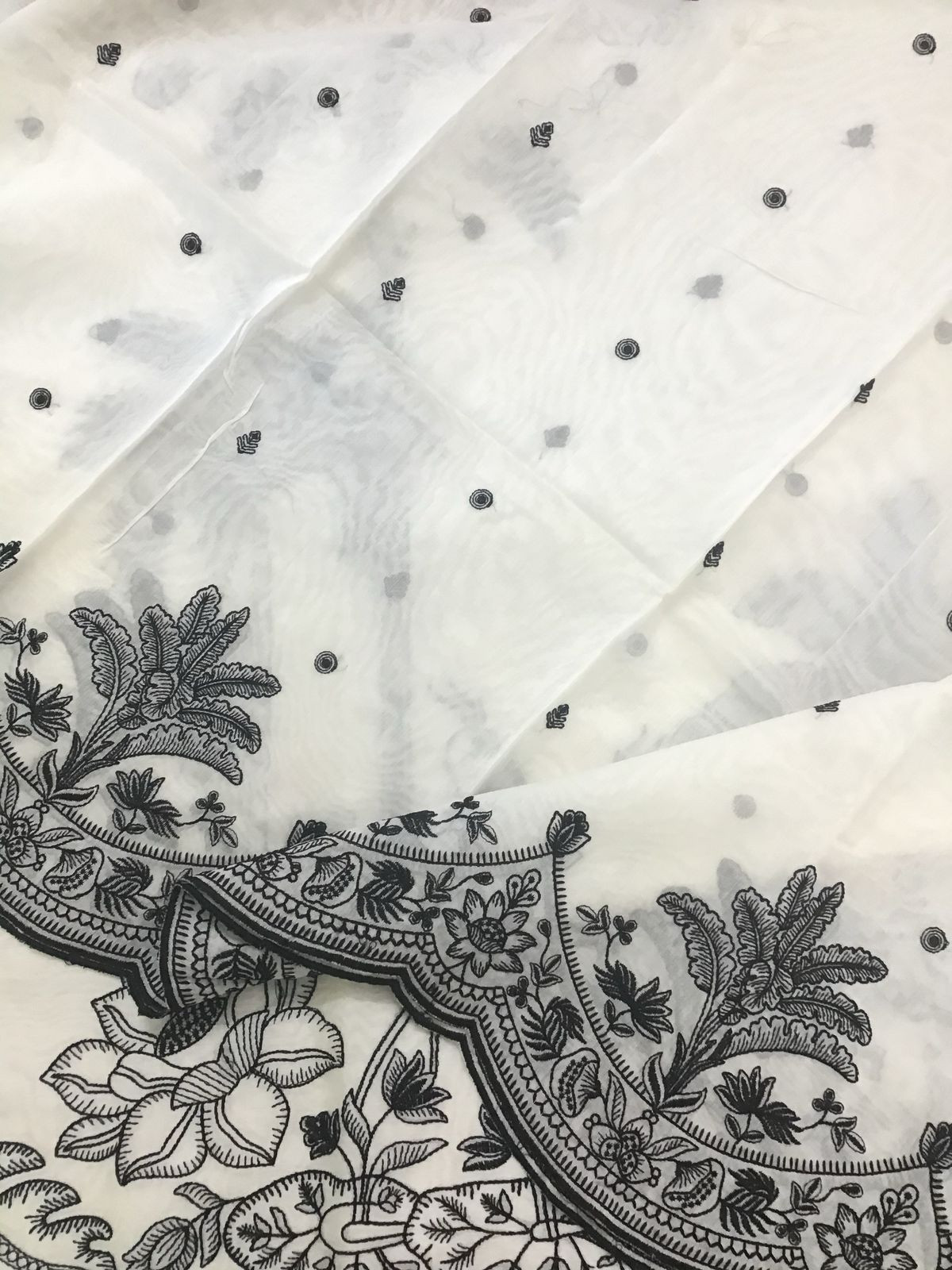 Pure Chanderi Embroidered Suit - Off White