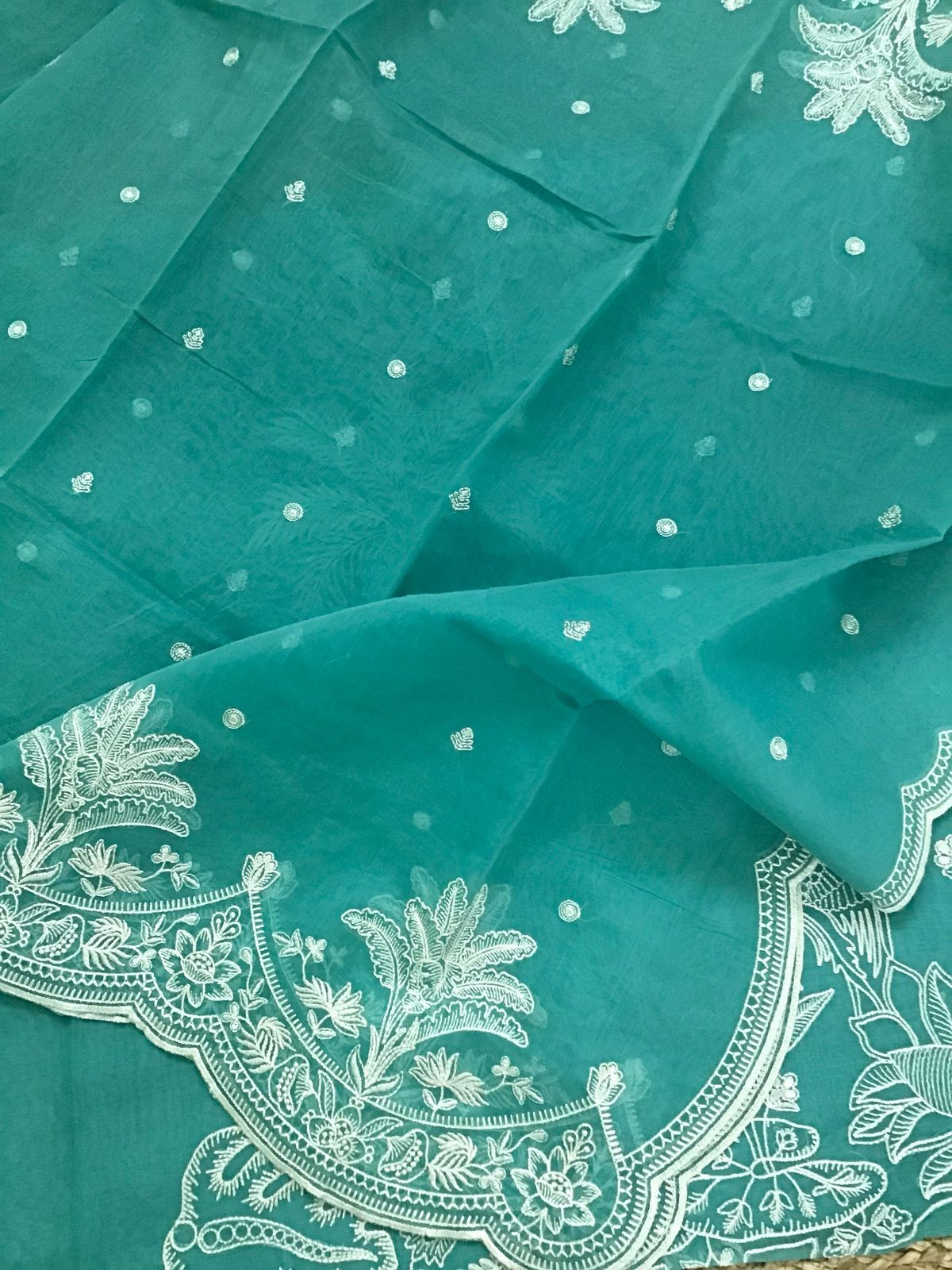 Pure Chanderi Embroidered Suit - Blue