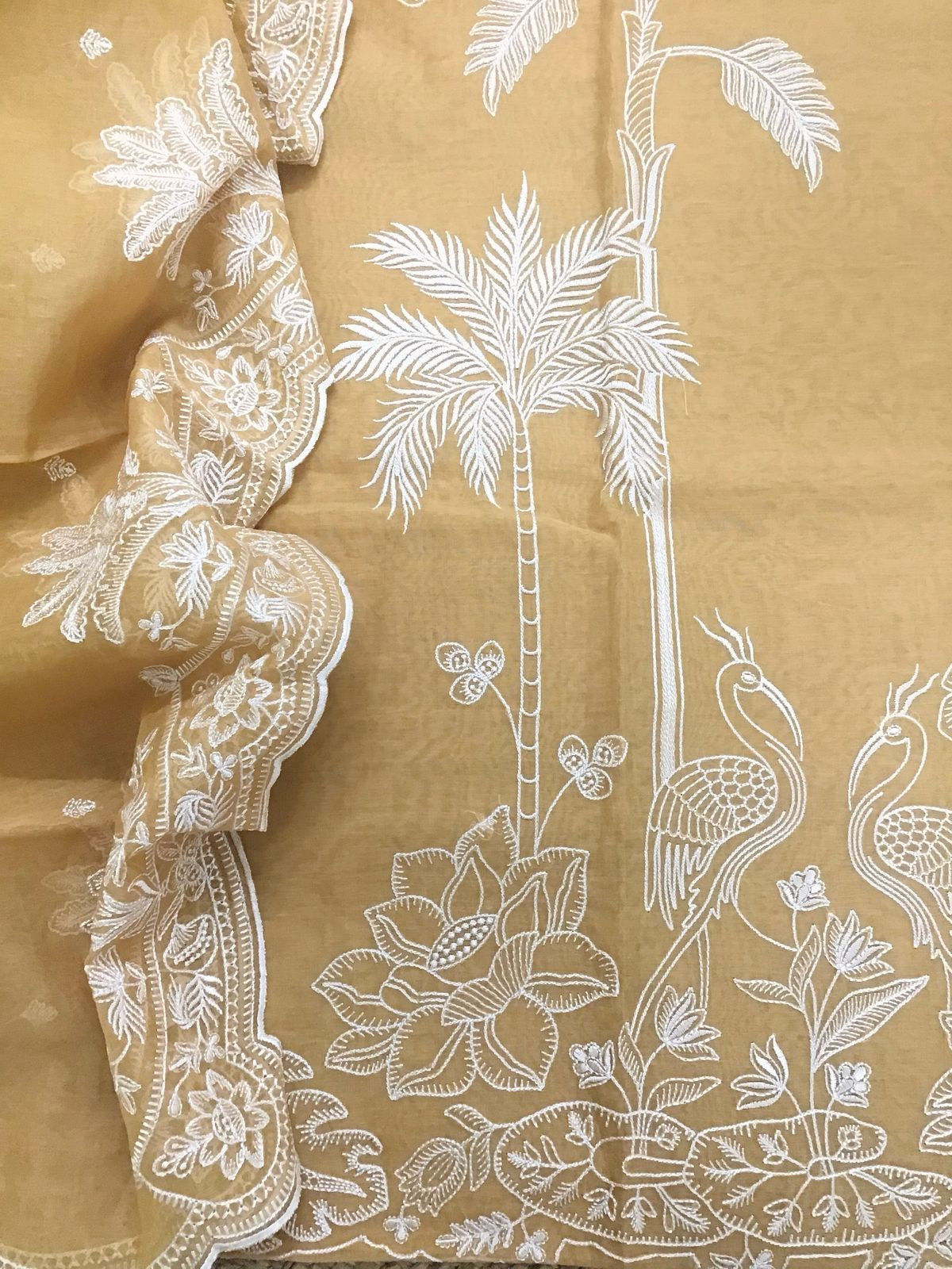 Pure Chanderi Embroidered Suit - Mustard Yellow