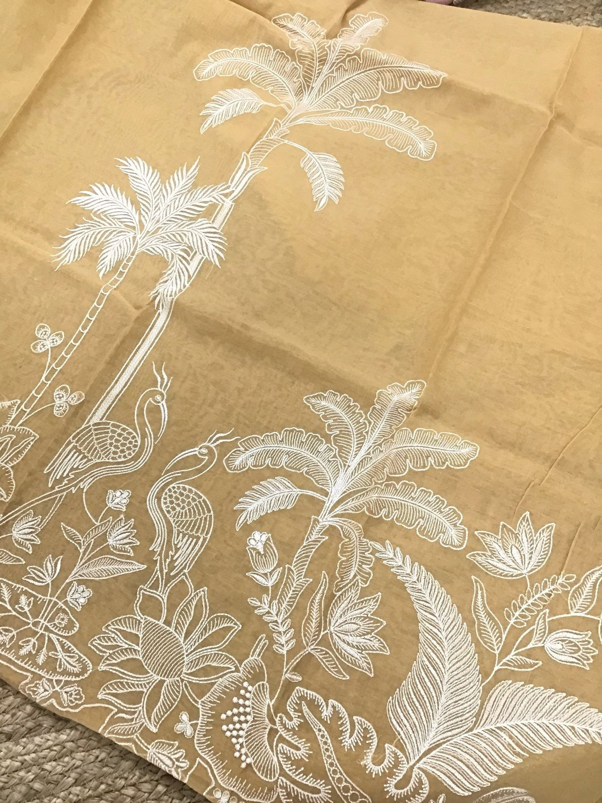 Pure Chanderi Embroidered Suit - Mustard Yellow