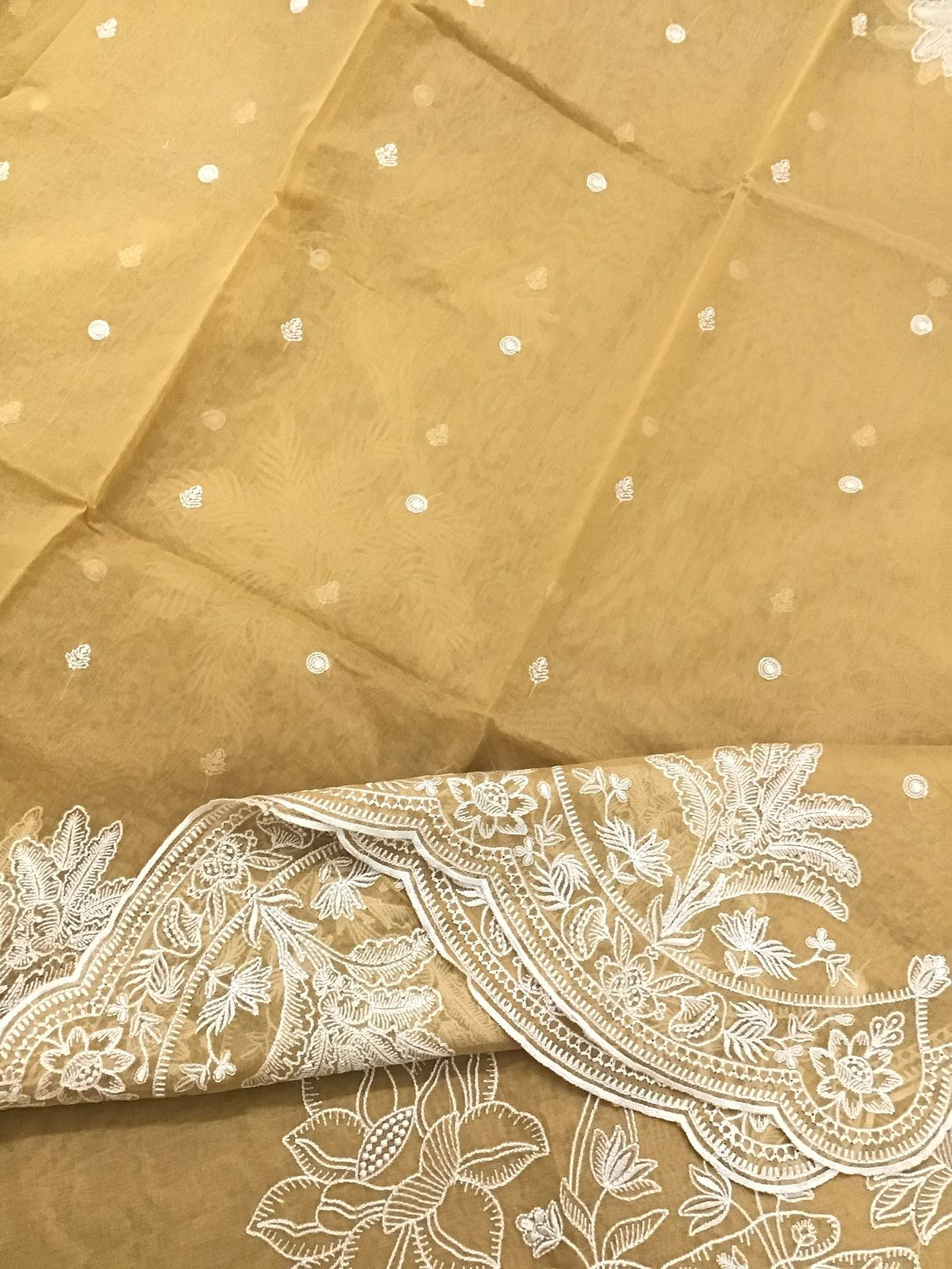 Pure Chanderi Embroidered Suit - Mustard Yellow