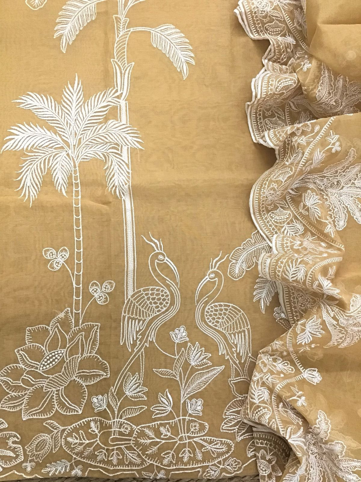 Pure Chanderi Embroidered Suit - Mustard Yellow