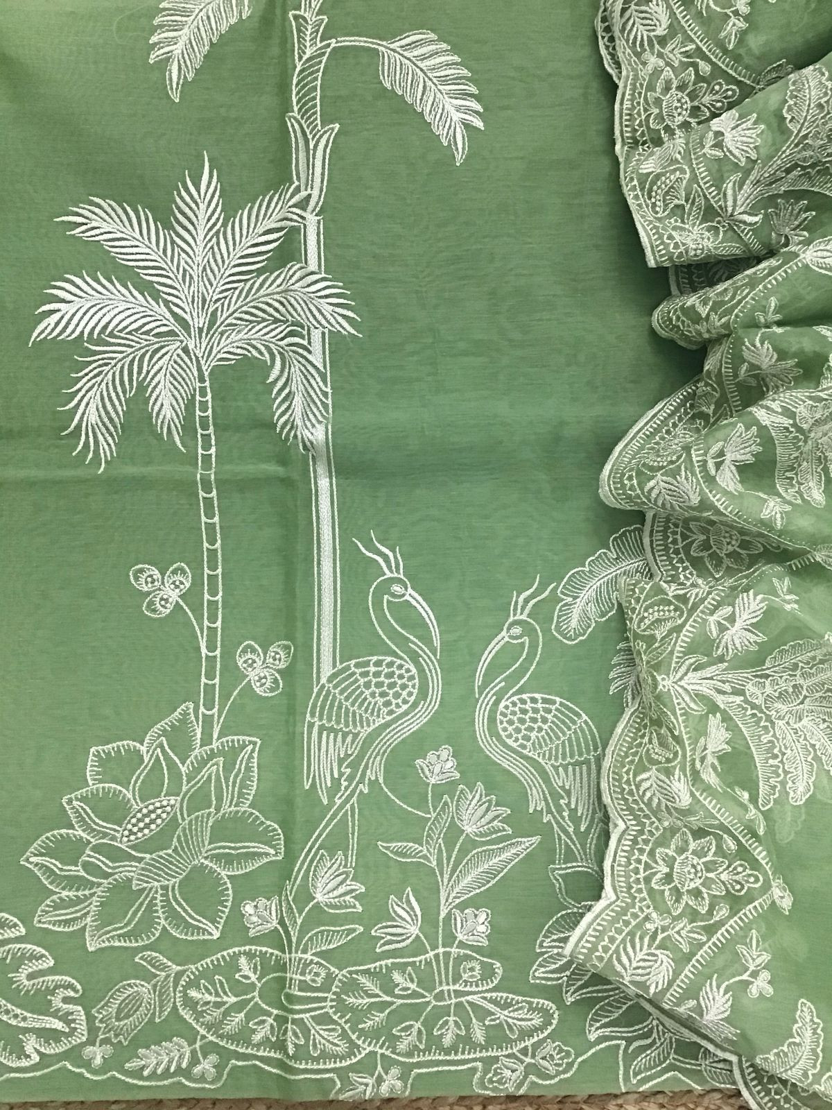 Pure Chanderi Embroidered Suit - Green