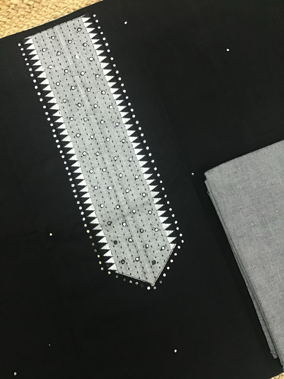 Pure Handloom Cotton Embroidered Suit - Black