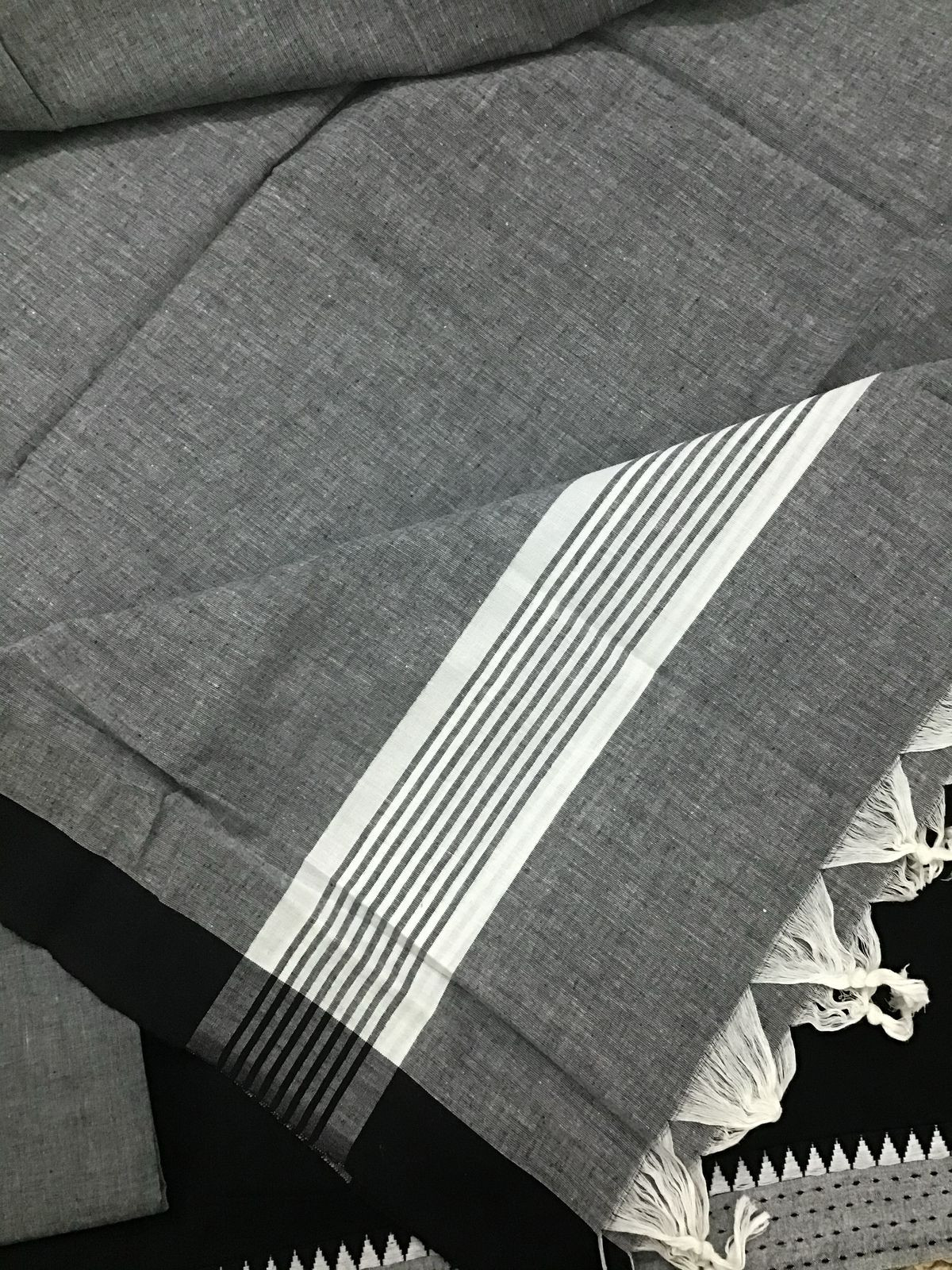 Pure Handloom Cotton Embroidered Suit - Black