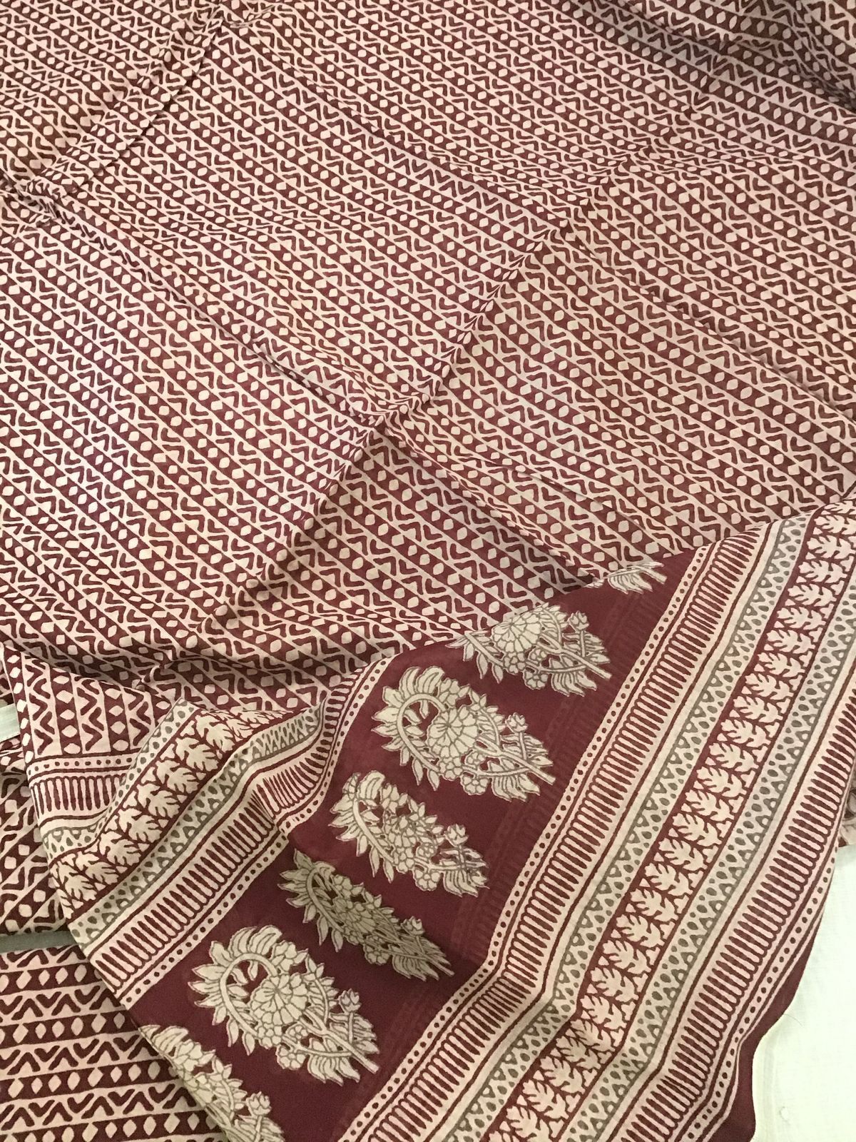 Soft Slub Chanderi Printed Embroidered Suit - Beige