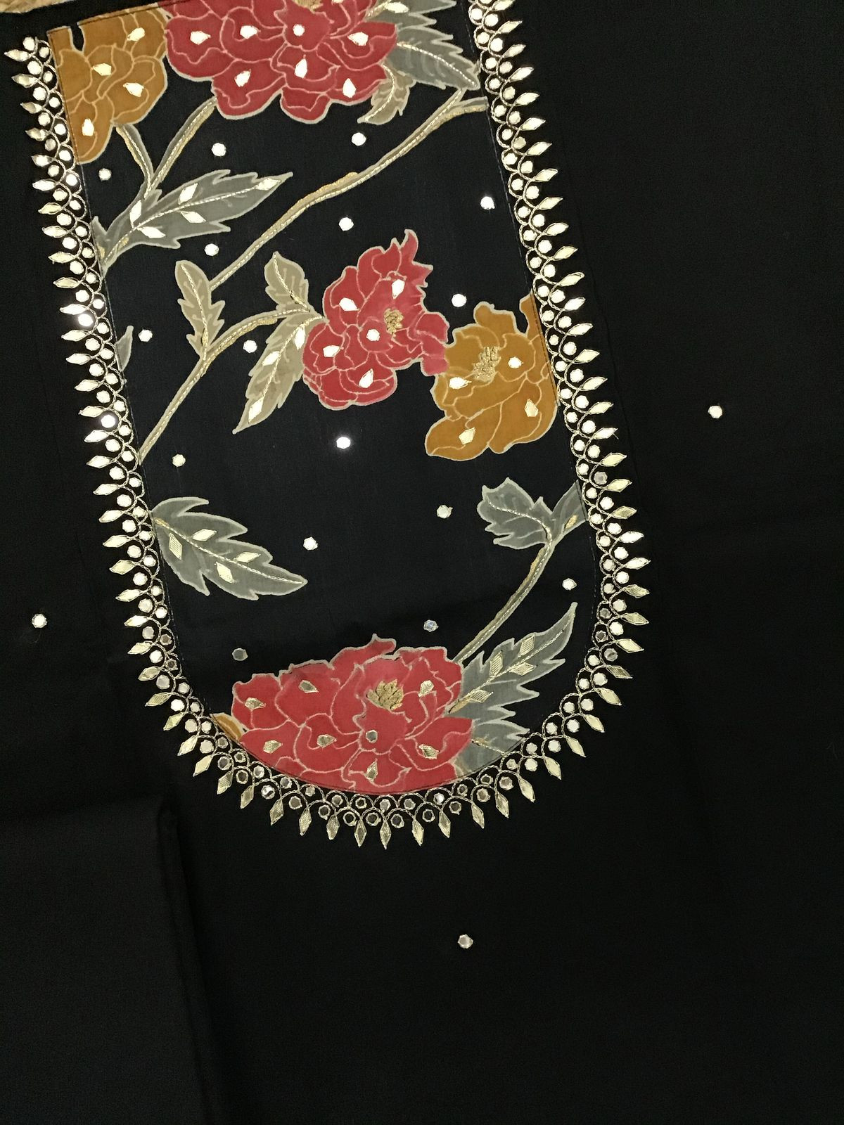 Pure Muslin Printed Embroidered Suit - Black