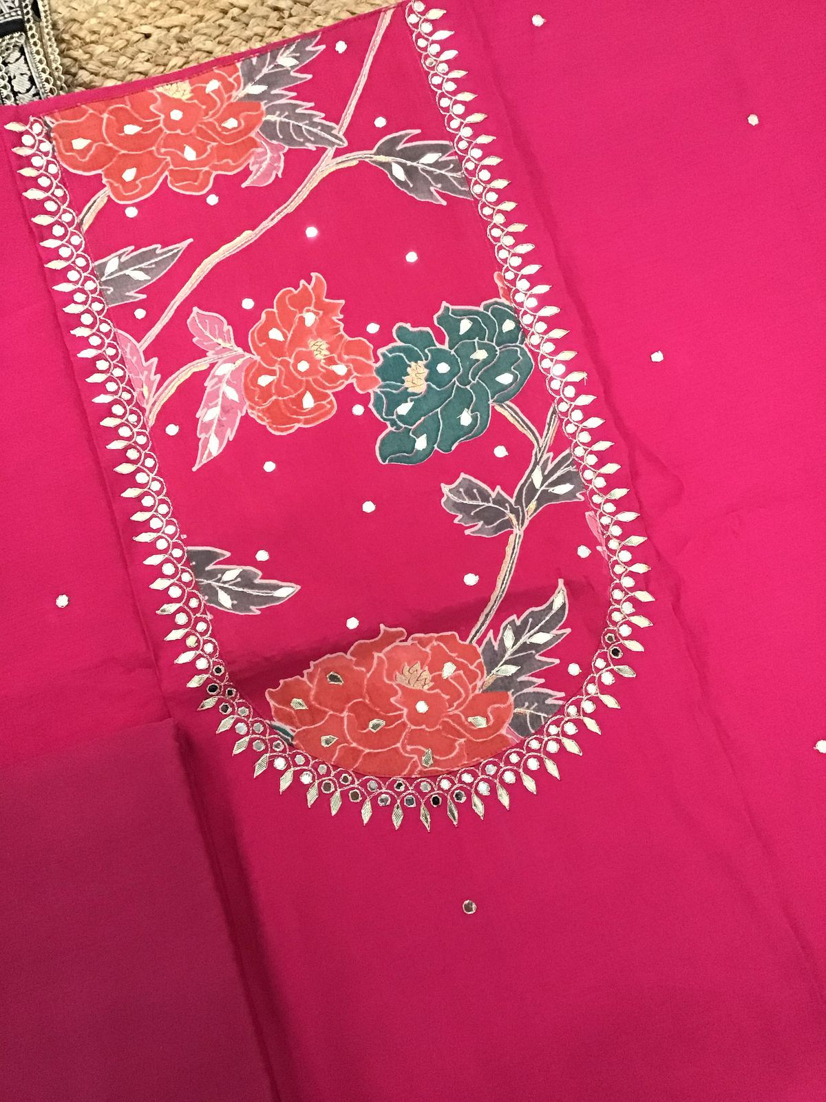 Pure Muslin Printed Embroidered Suit - Pink