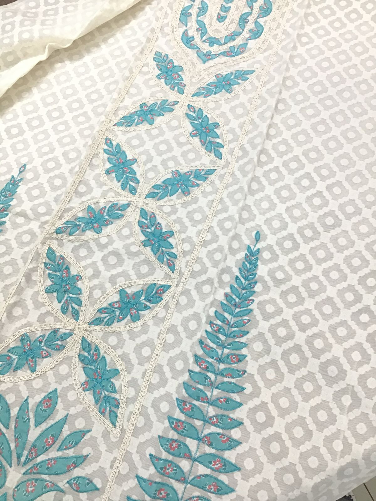 Pure Chanderi Printed Embroidered Self Weaved Suit - Offwhite