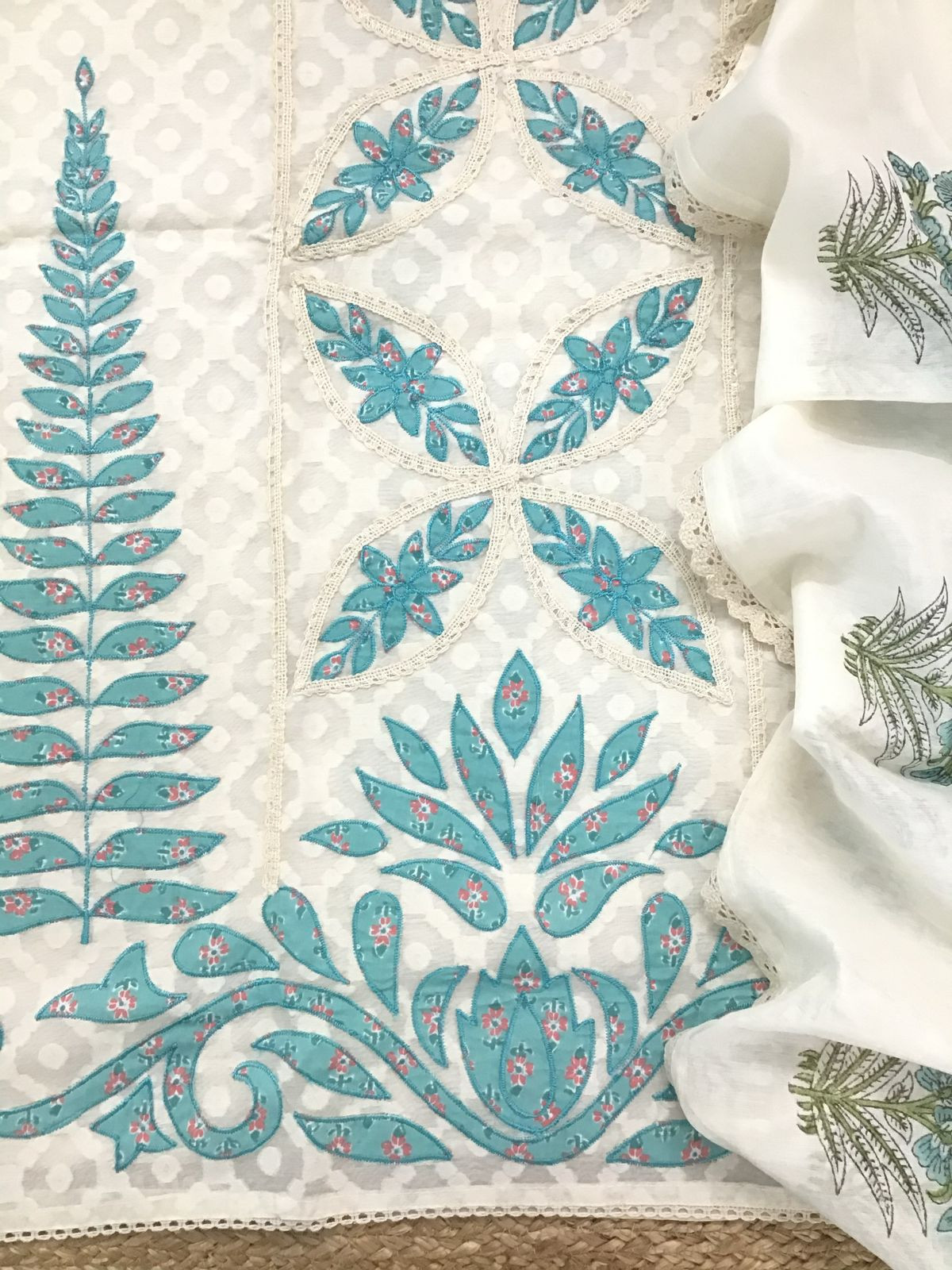 Pure Chanderi Printed Embroidered Self Weaved Suit - Offwhite