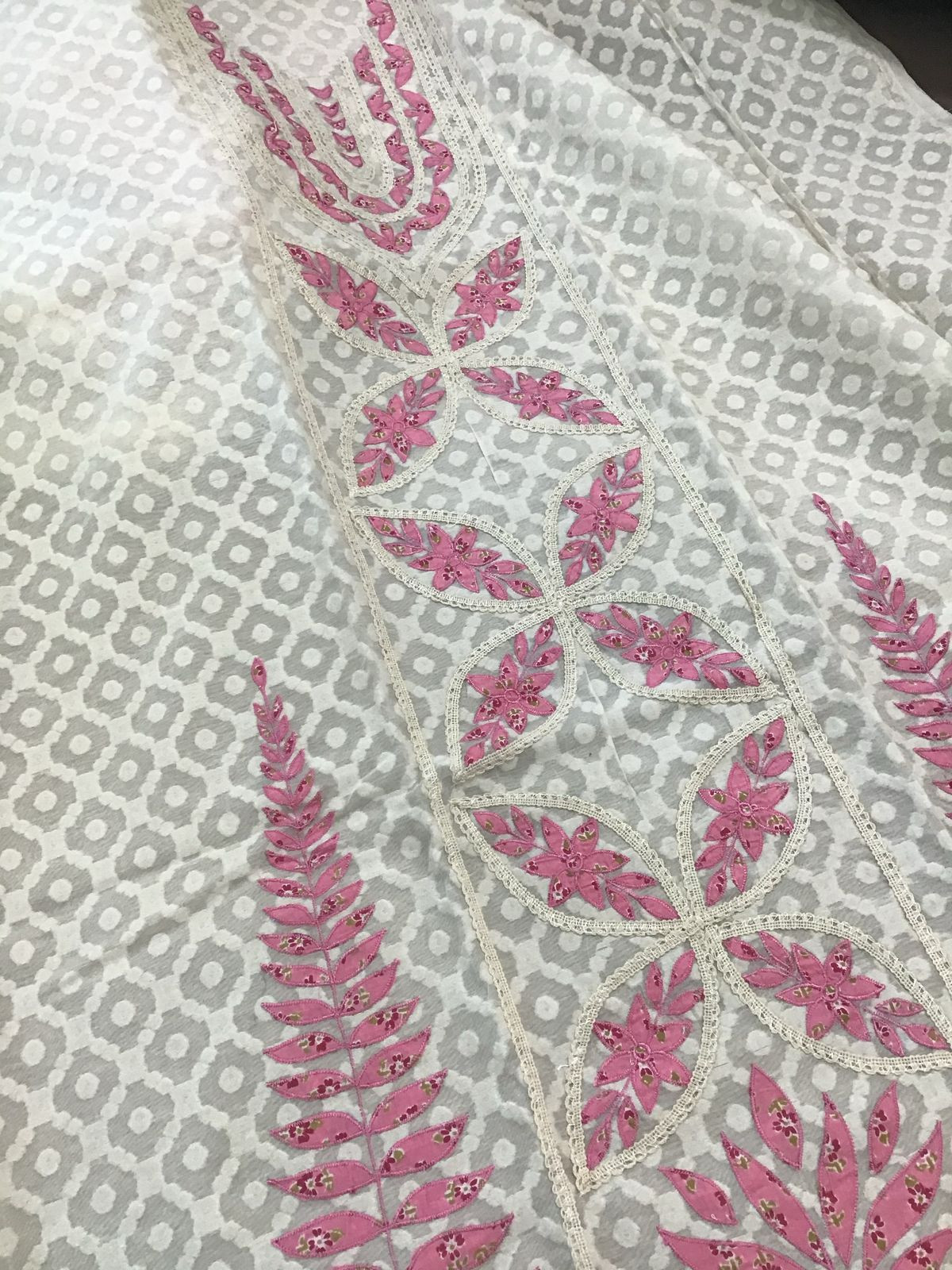 Pure Chanderi Printed Embroidered Self Weaved Suit - Offwhite