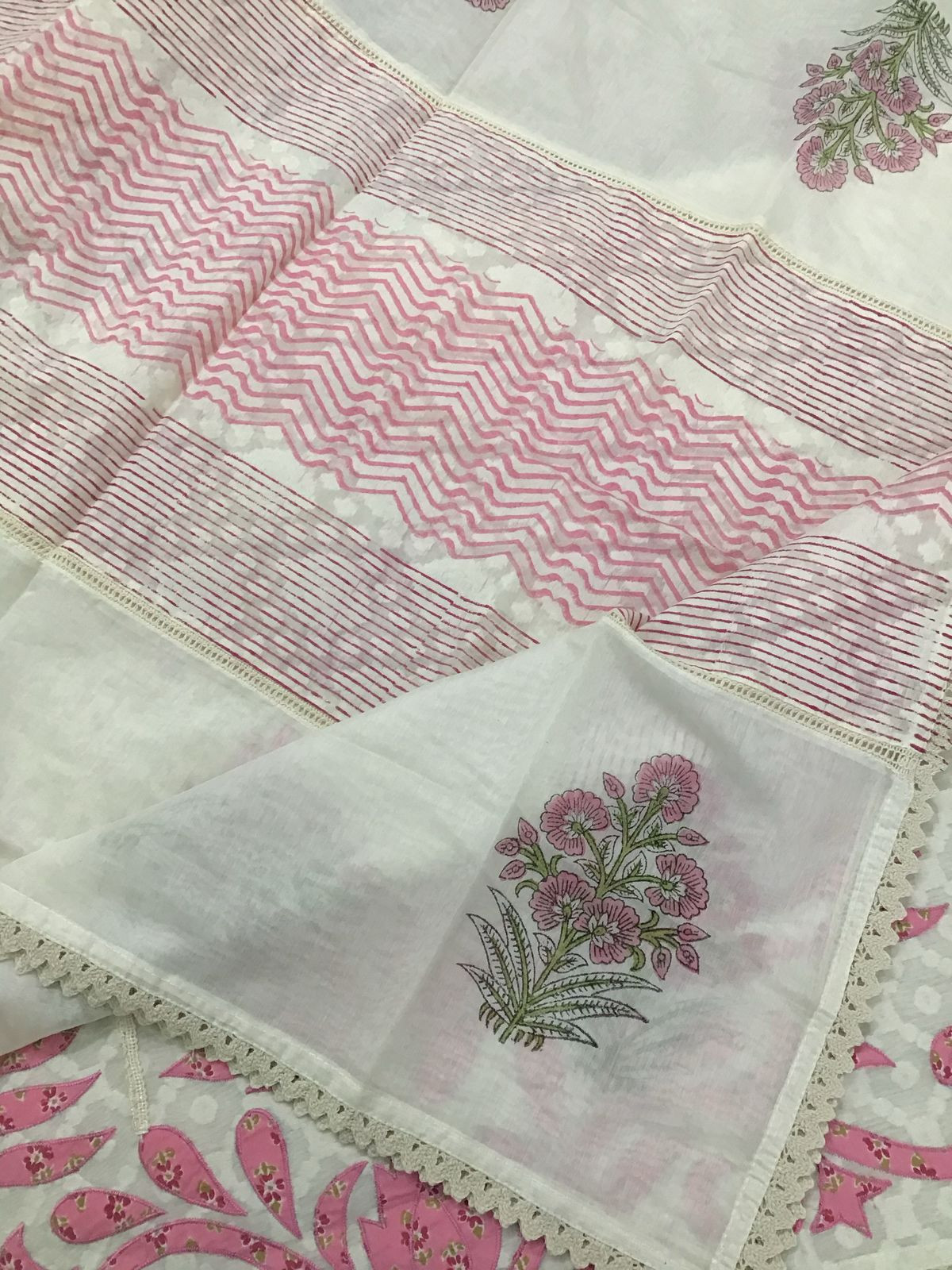 Pure Chanderi Printed Embroidered Self Weaved Suit - Offwhite