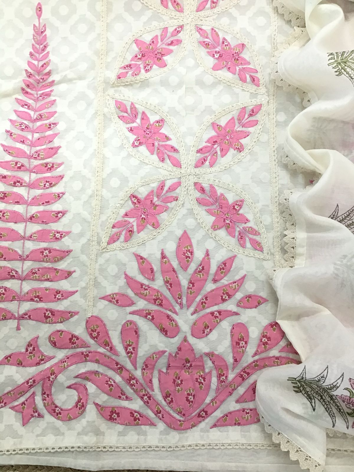 Pure Chanderi Printed Embroidered Self Weaved Suit - Offwhite