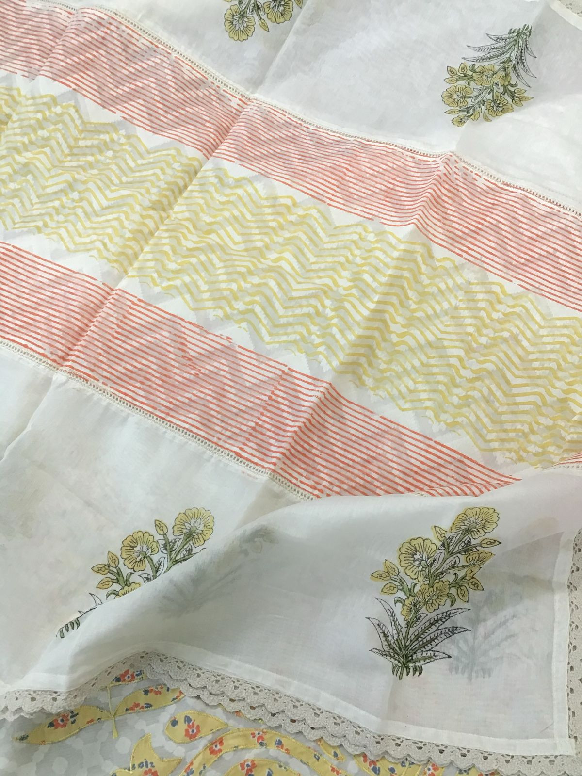 Pure Chanderi Printed Embroidered Self Weaved Suit - Offwhite