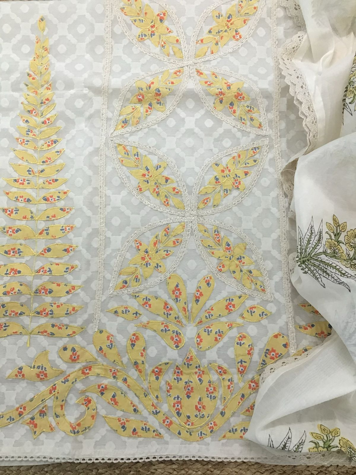 Pure Chanderi Printed Embroidered Self Weaved Suit - Offwhite