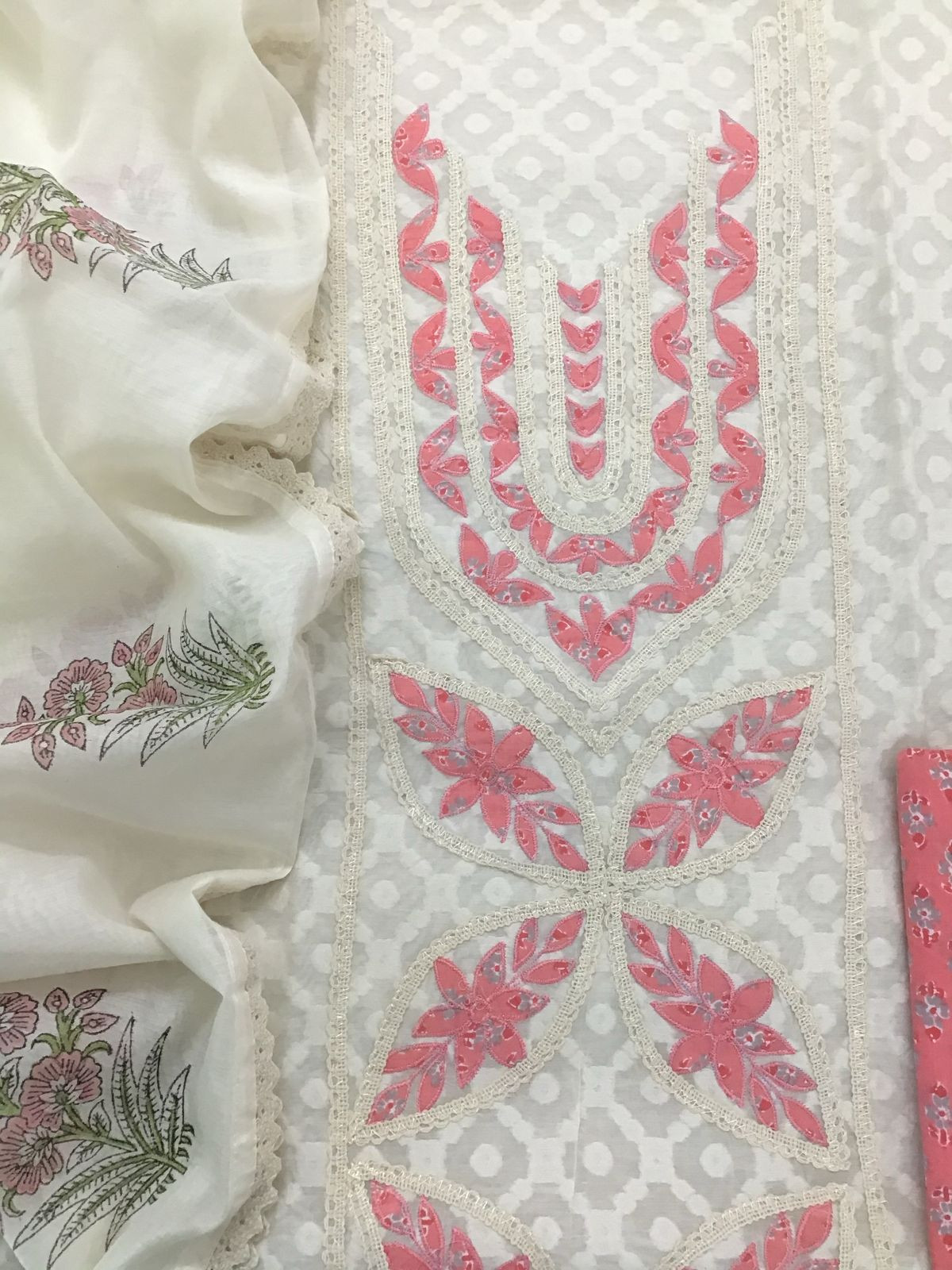 Pure Chanderi Printed Embroidered Self Weaved Suit - Offwhite