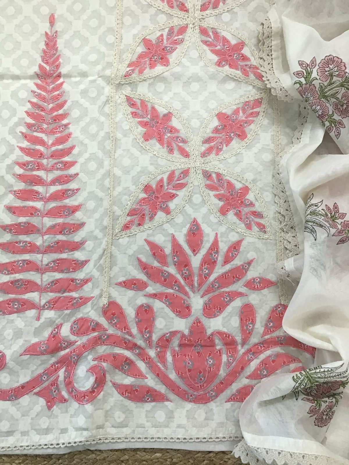 Pure Chanderi Printed Embroidered Self Weaved Suit - Offwhite