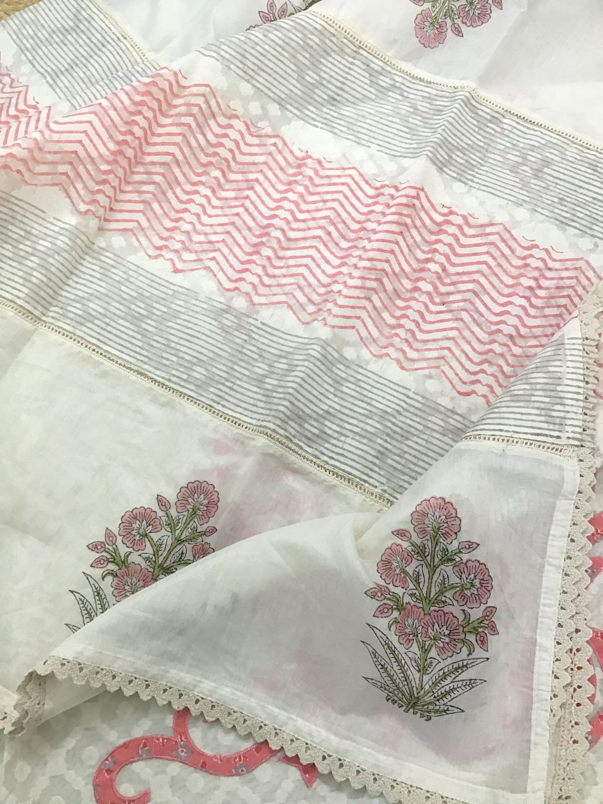 Pure Chanderi Printed Embroidered Self Weaved Suit - Offwhite