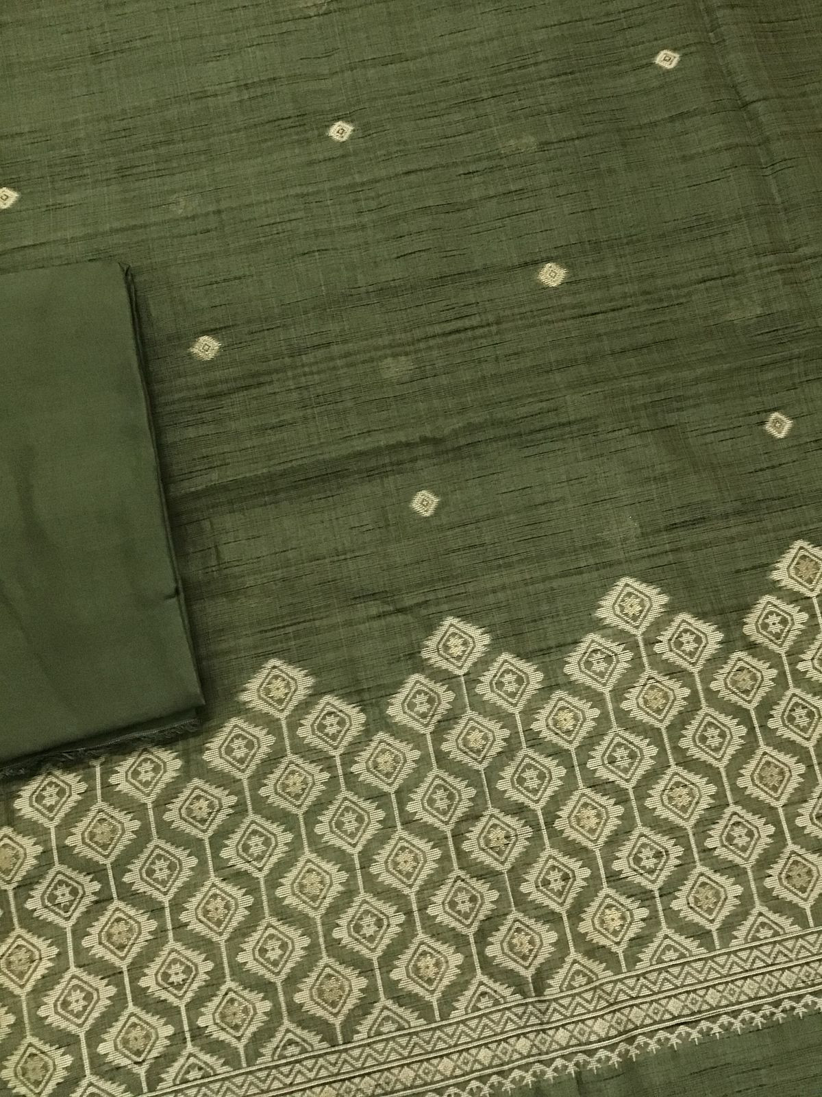 Soft Khadi Chanderi Jamdani Weaved Suit - Green