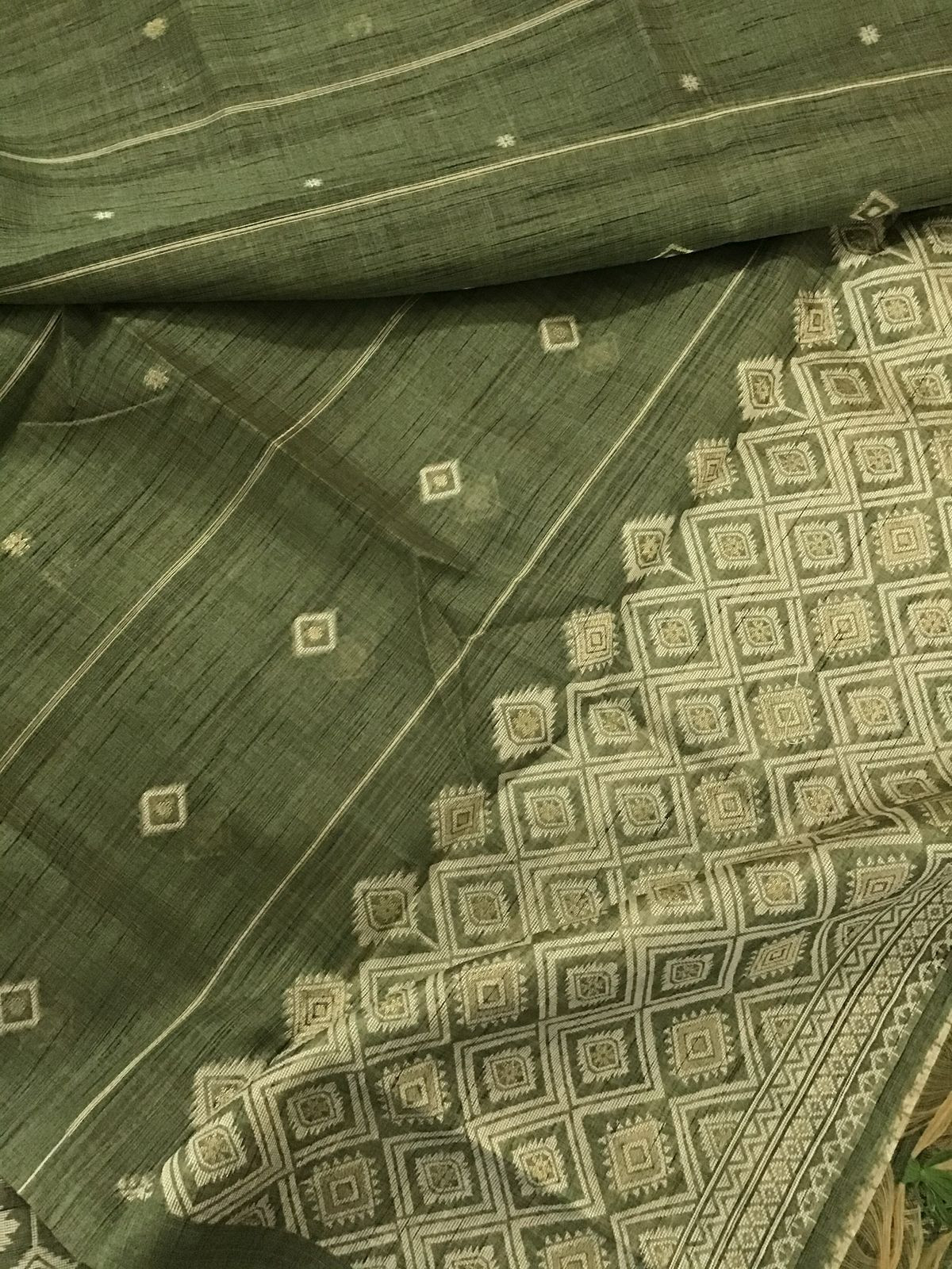 Soft Khadi Chanderi Jamdani Weaved Suit - Green