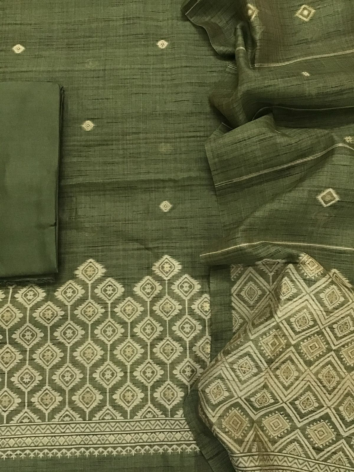Soft Khadi Chanderi Jamdani Weaved Suit - Green