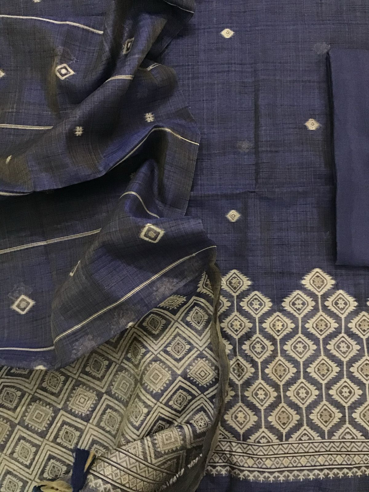Soft Khadi Chanderi Jamdani Weaved Suit - Purplish Blue
