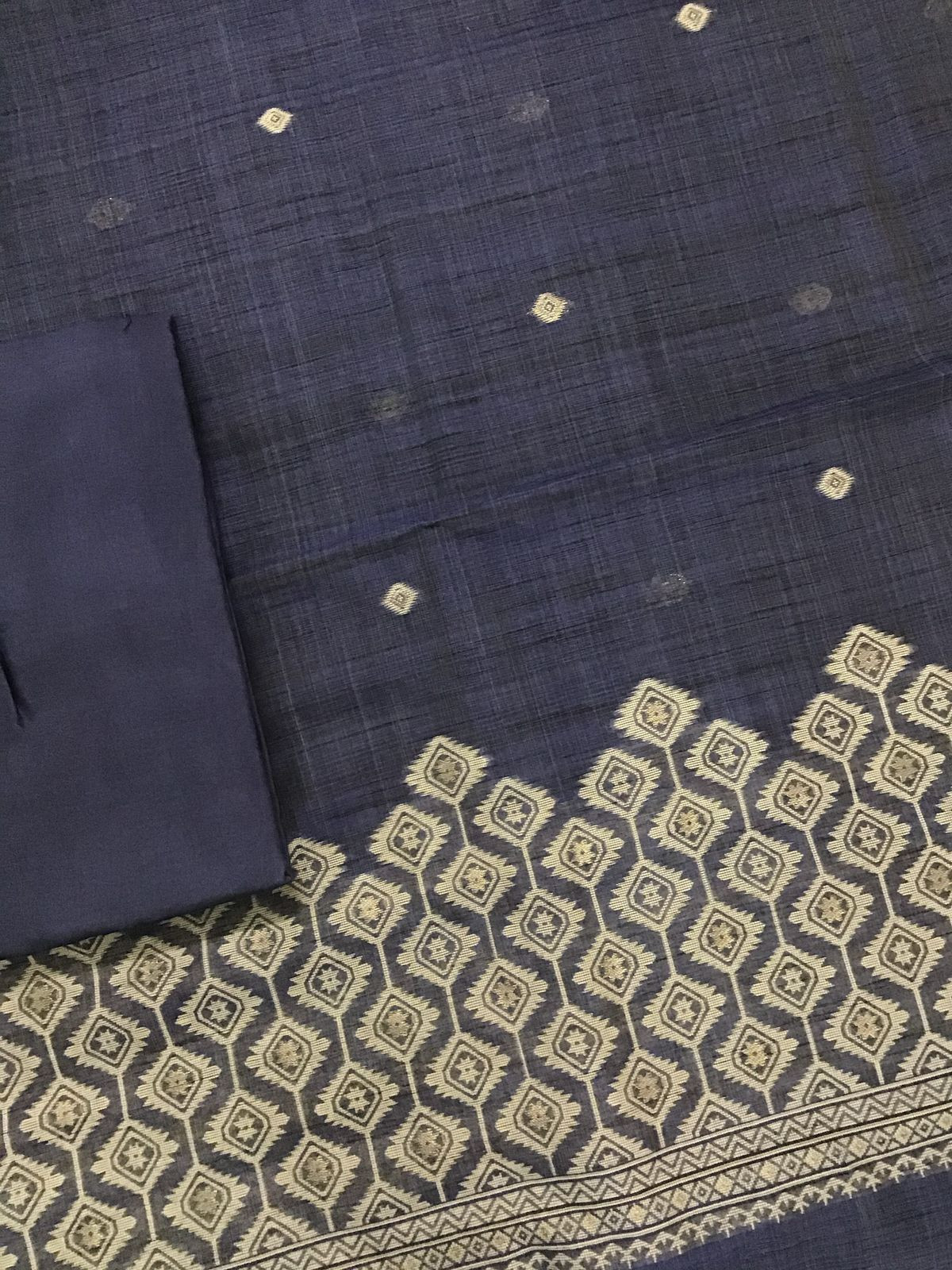 Soft Khadi Chanderi Jamdani Weaved Suit - Purplish Blue