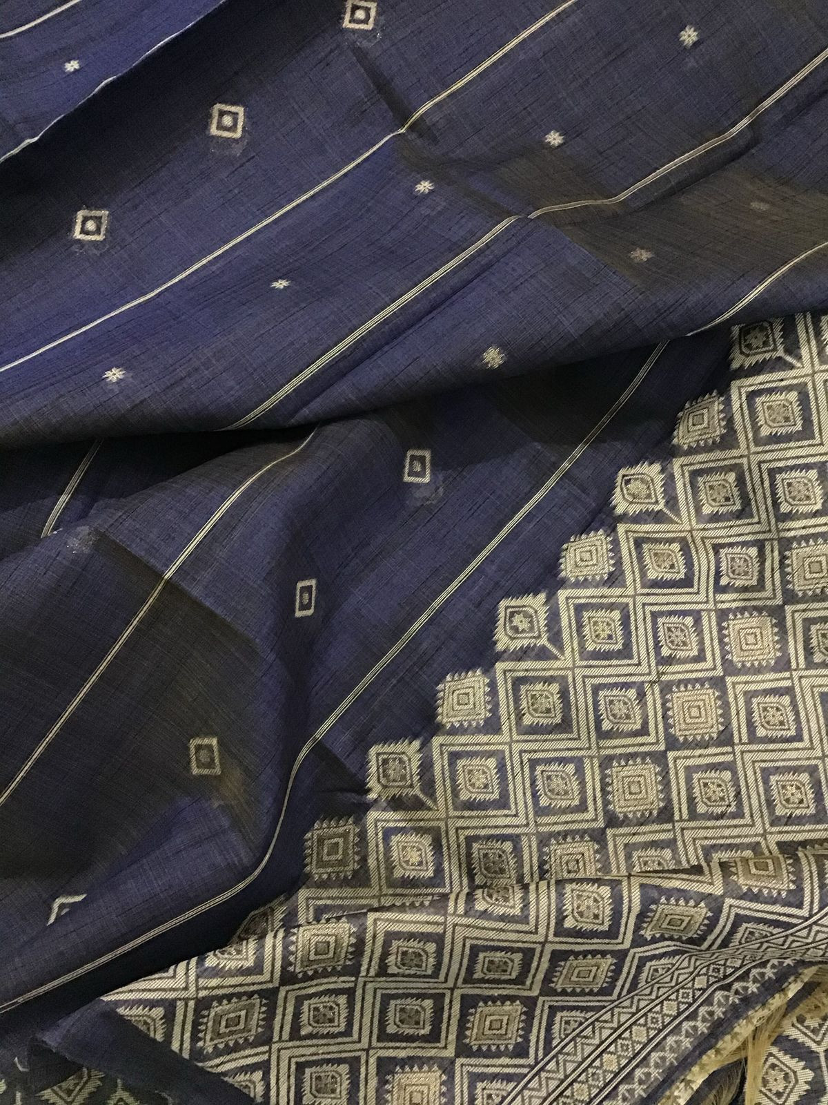 Soft Khadi Chanderi Jamdani Weaved Suit - Purplish Blue