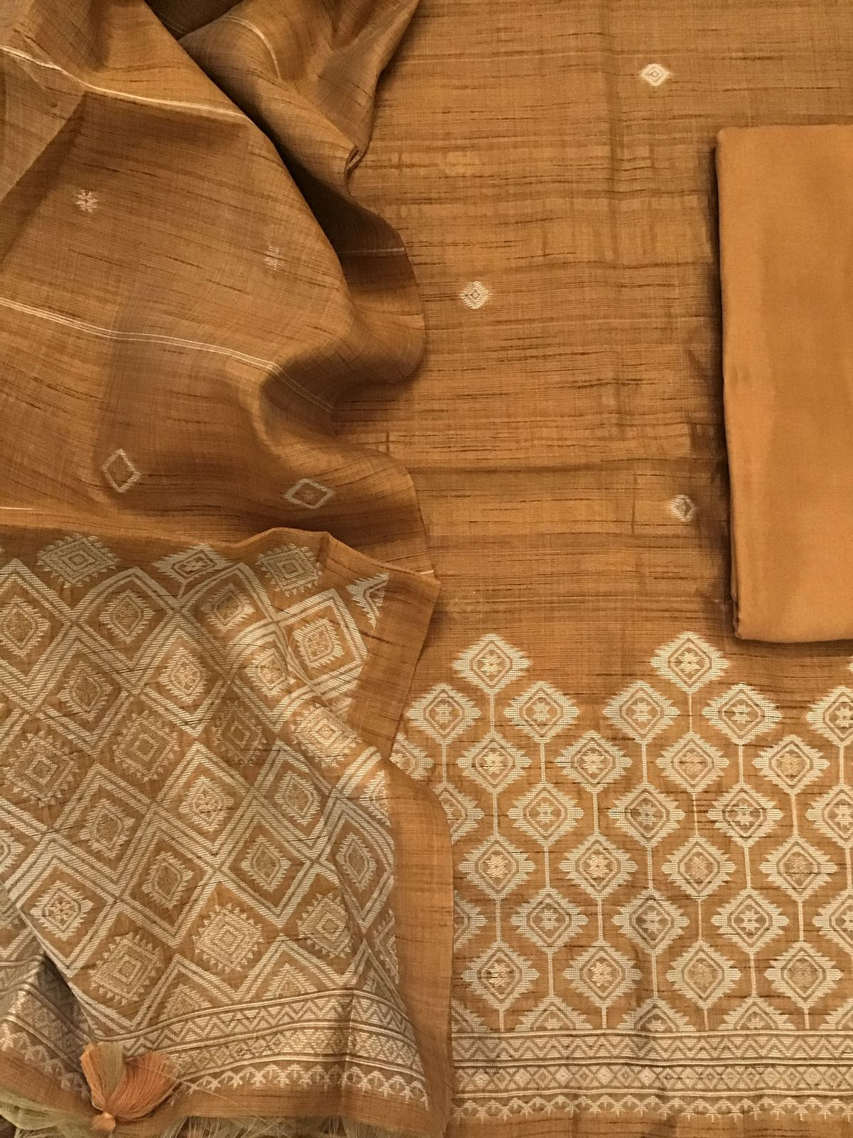 Soft Khadi Chanderi Jamdani Weaved Suit - Goldenish Yellow